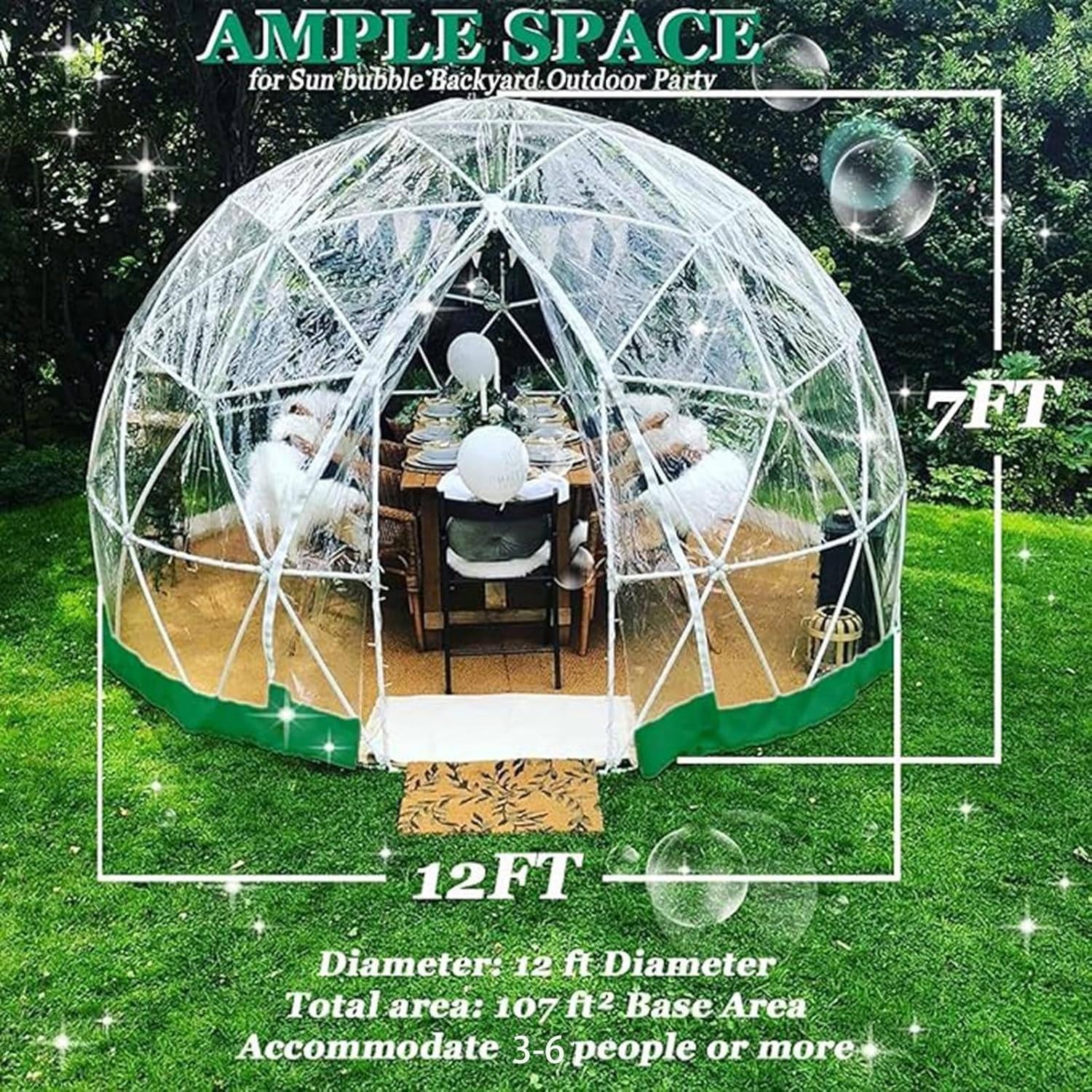 Dôme De Jardin Géodésique En PVC - Tente à Bulles 12 Pieds, Transparente - Neuf