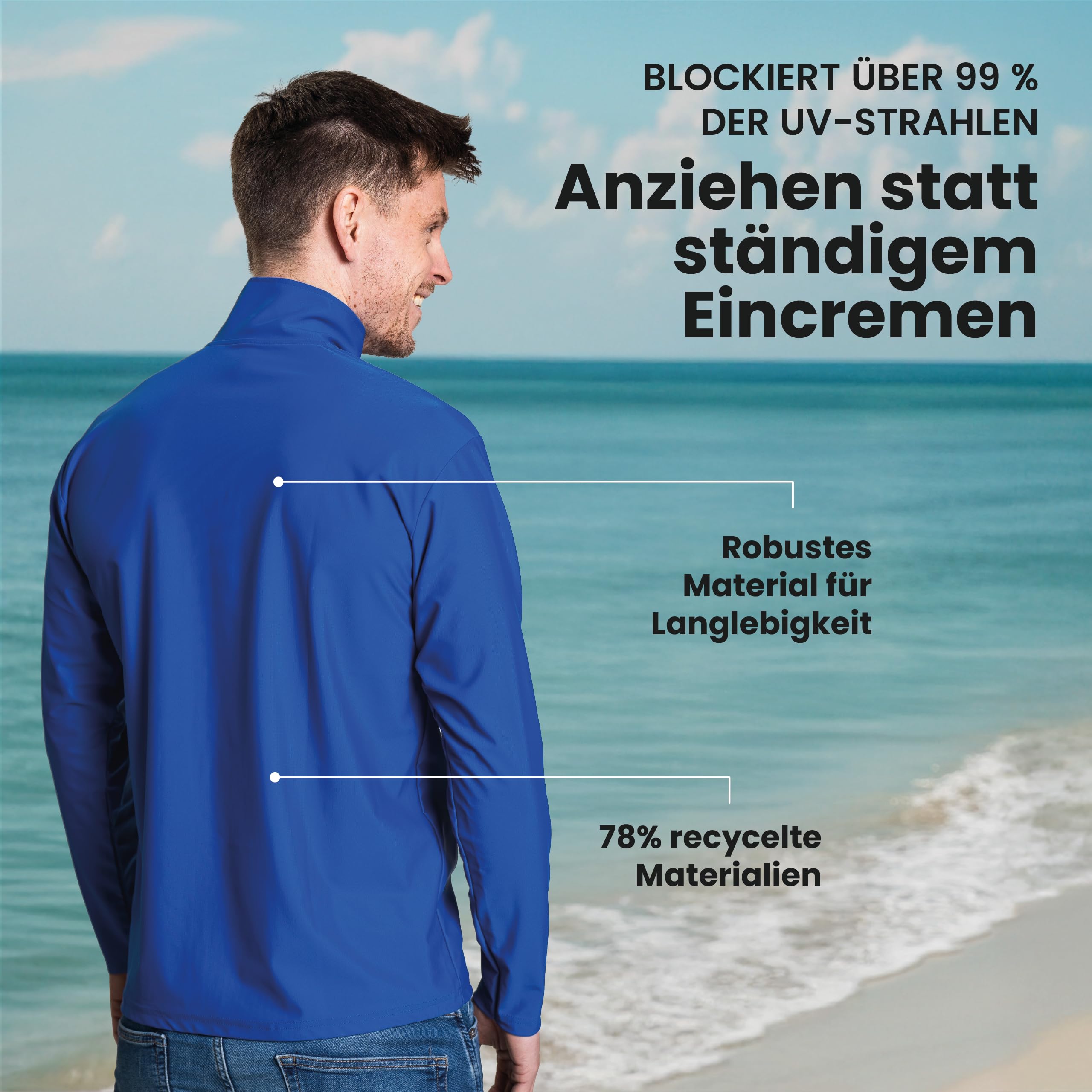 iQ-UV Shirt für Herren Langarm mit Reißverschluss Weiß 4XL – Rashguard für Herren mit Sonnenschutz für Aktiv- und Wassersport – Schwimmshirt für Herren – Atmungsaktiv und schnelltrocknend