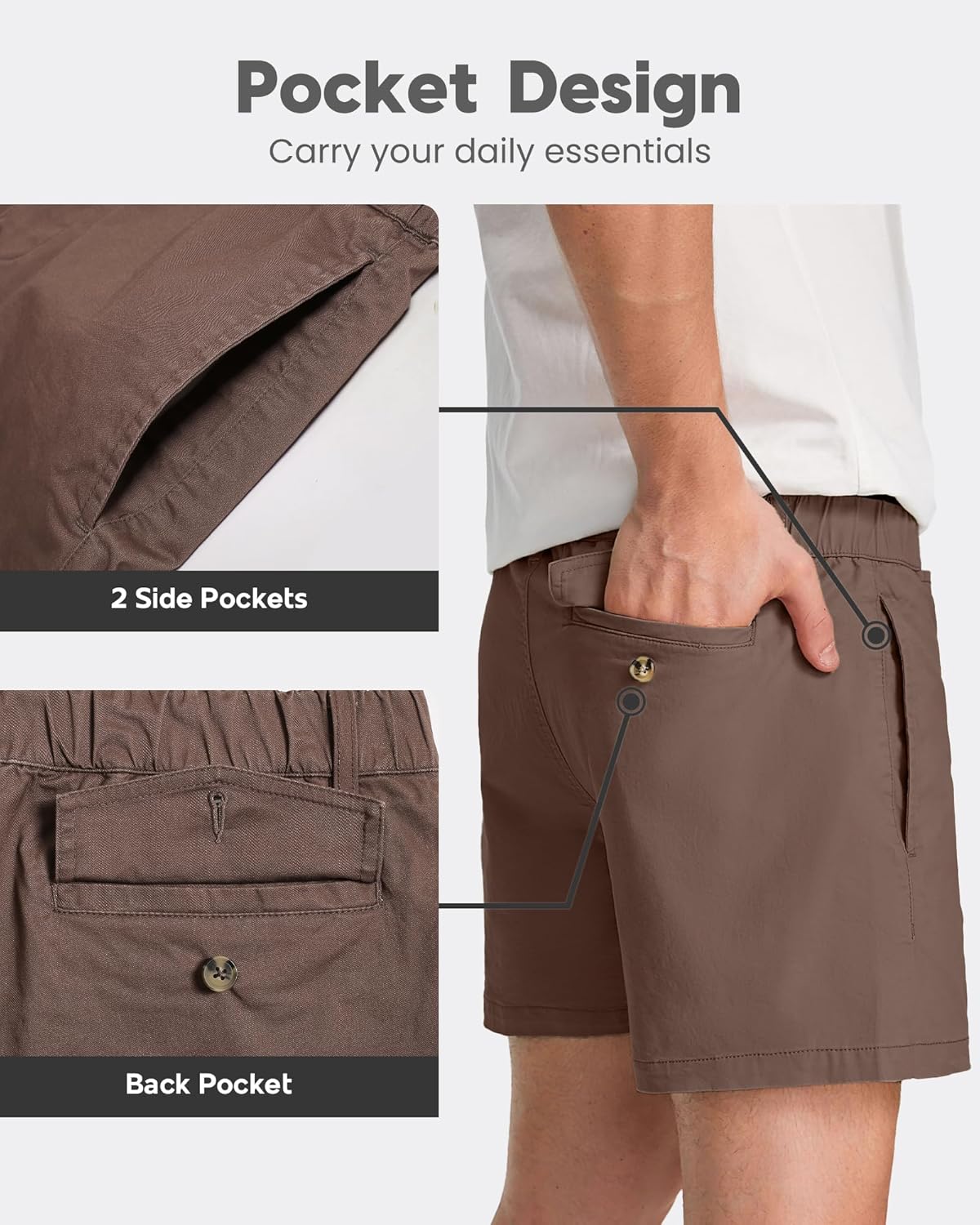 maamgic Mens Shorts Casual 4 Inch Cotton Casual Shorts for Men Elastic Waistband Mens Casual Shorts Daily Wear - Image 4