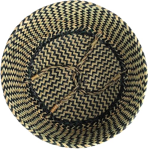 Miniatura 2 de Canasta de hierba marina tejida para almacenamiento, maceta, canasta para la ropa, picnic y las compras, L, Rayas negras 2-Rayas negras