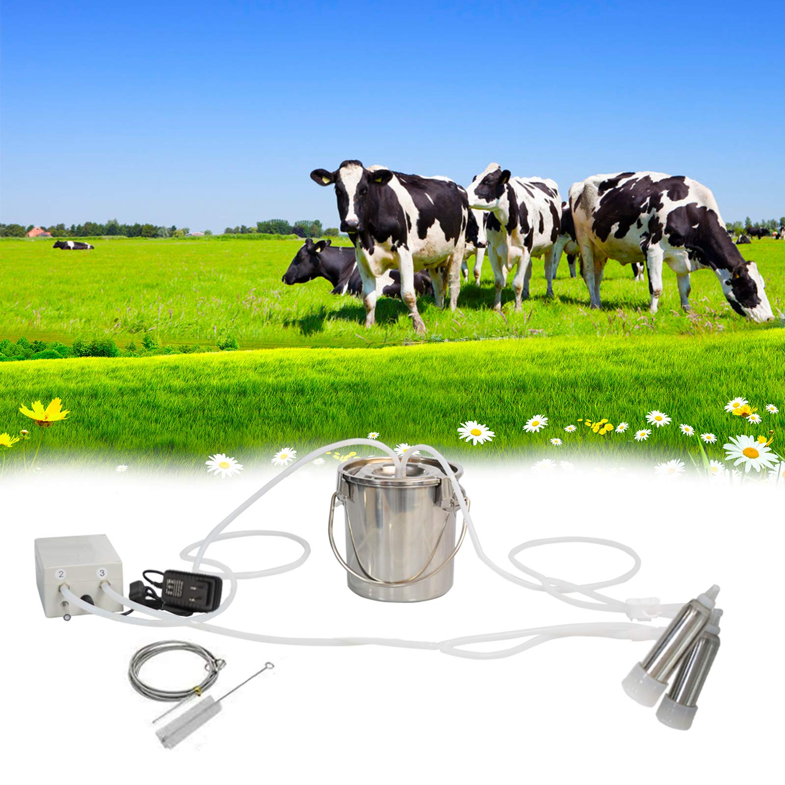 FBJAMZ 3L Electric Cow Milking Machine,Automatic Pulse Breast Pump,With Stainless Steel Bucket Vacuum Pulsation Farms Or Daily Family