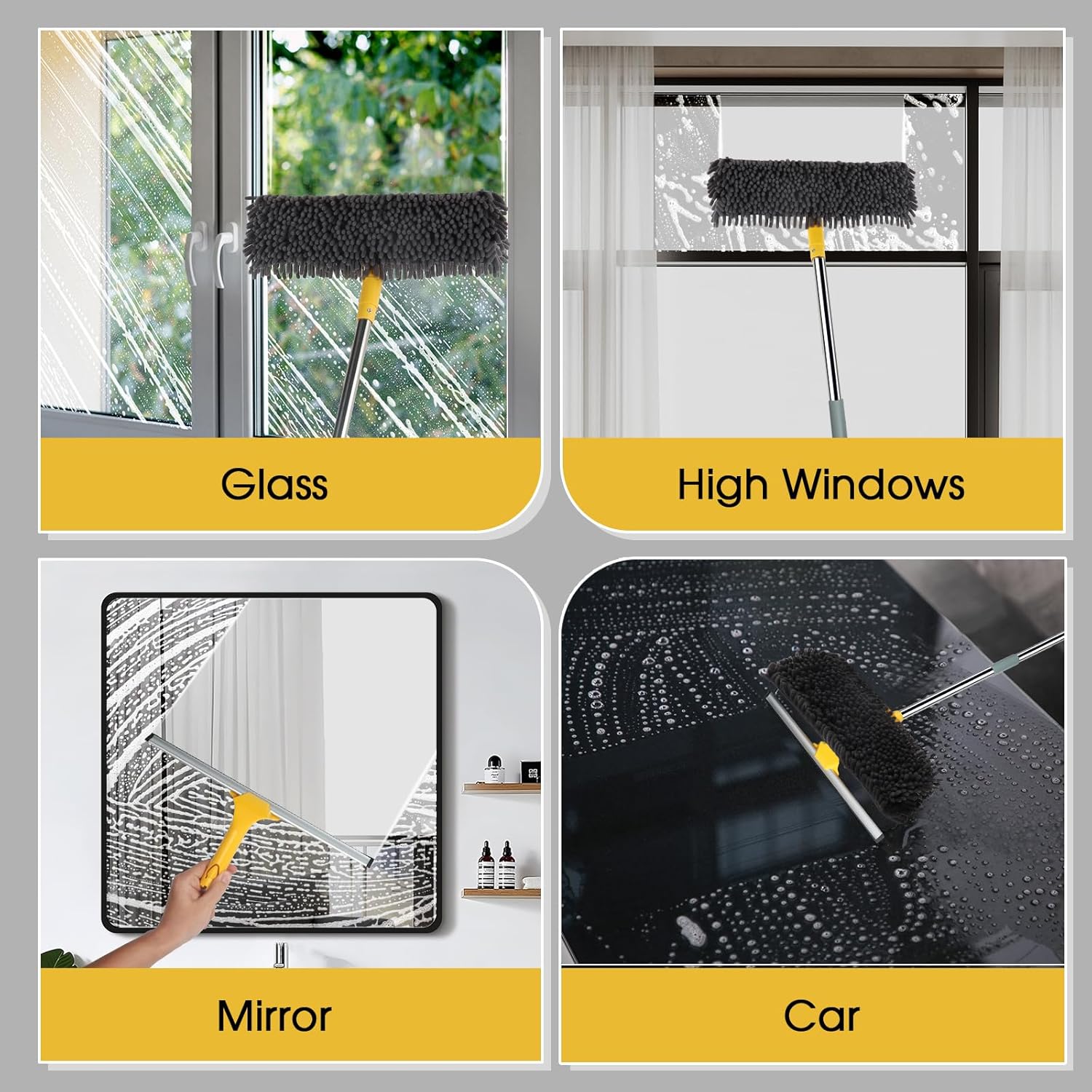 Dymoll 96" Long Handle Window Wall Cleaner Tool with Extension Pole,2 in 1 Large Window Squeegee with Cleaning Mop Tools Kit for Window/Wall/Baseboard/Floors Clean/Solar Panel Washer