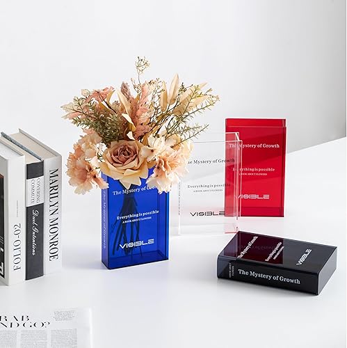 Miniatura 2 de Un libro acrílico transparente sobre florero de flores para sujetalibros objetos decorativos, jarrón único en forma de libro para mujer, regalo