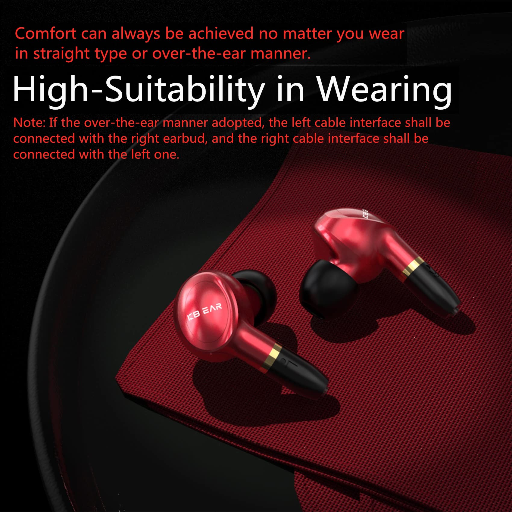 Kbear Ormosia Wired IEM EARBUDS BASS EARBUDS Słuchawki dźwięku słuchawki słuchawki z MMCX Wire 1BA 1DD Driver bez mikrofonu na komputer PC dla muzyków （czerwony）
