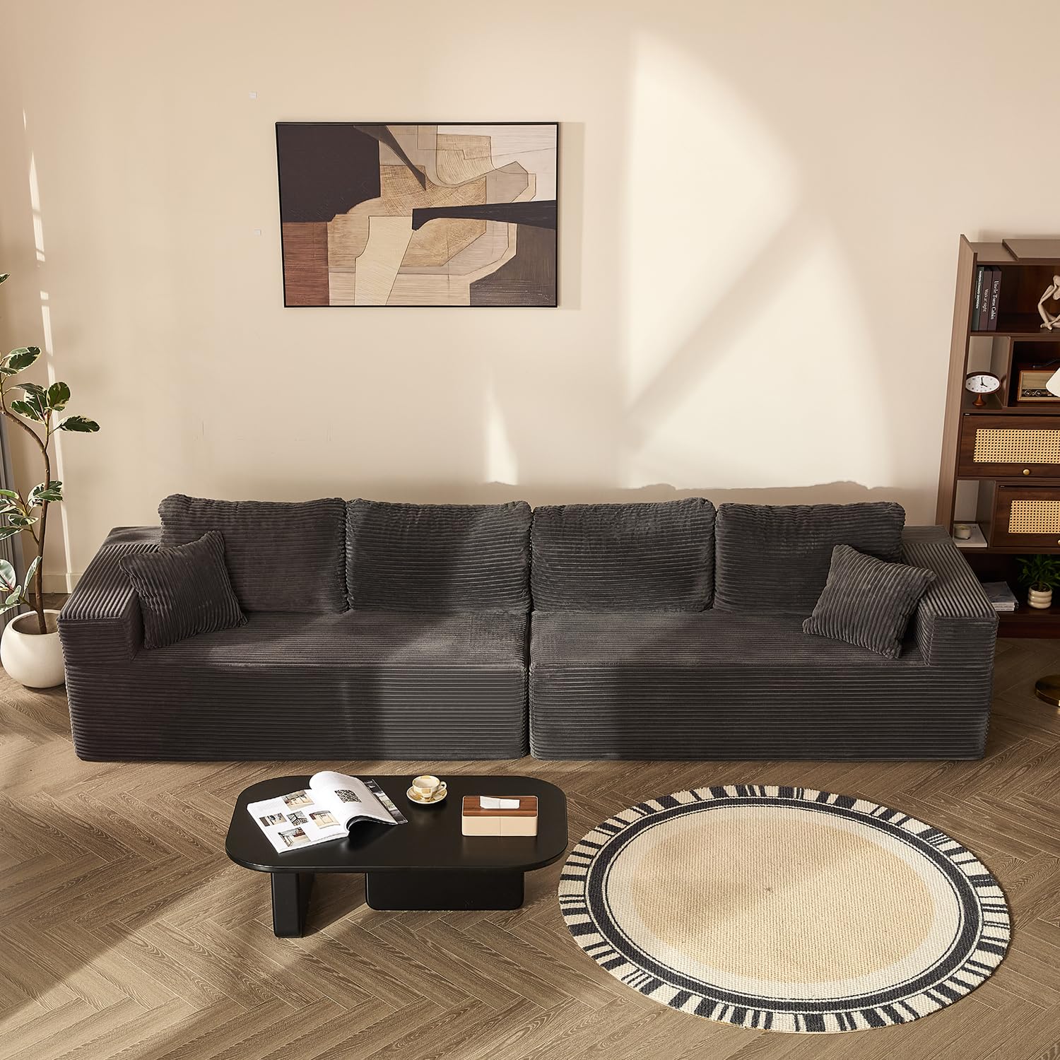 Litbird Modulares L-förmiges Ecksofa mit Schlaffunktion – rahmenloses Schlafsofa mit symmetrischem Doppelsitz, extra tiefer Sitzfläche, montagefrei, für Wohnzimmer,Grau