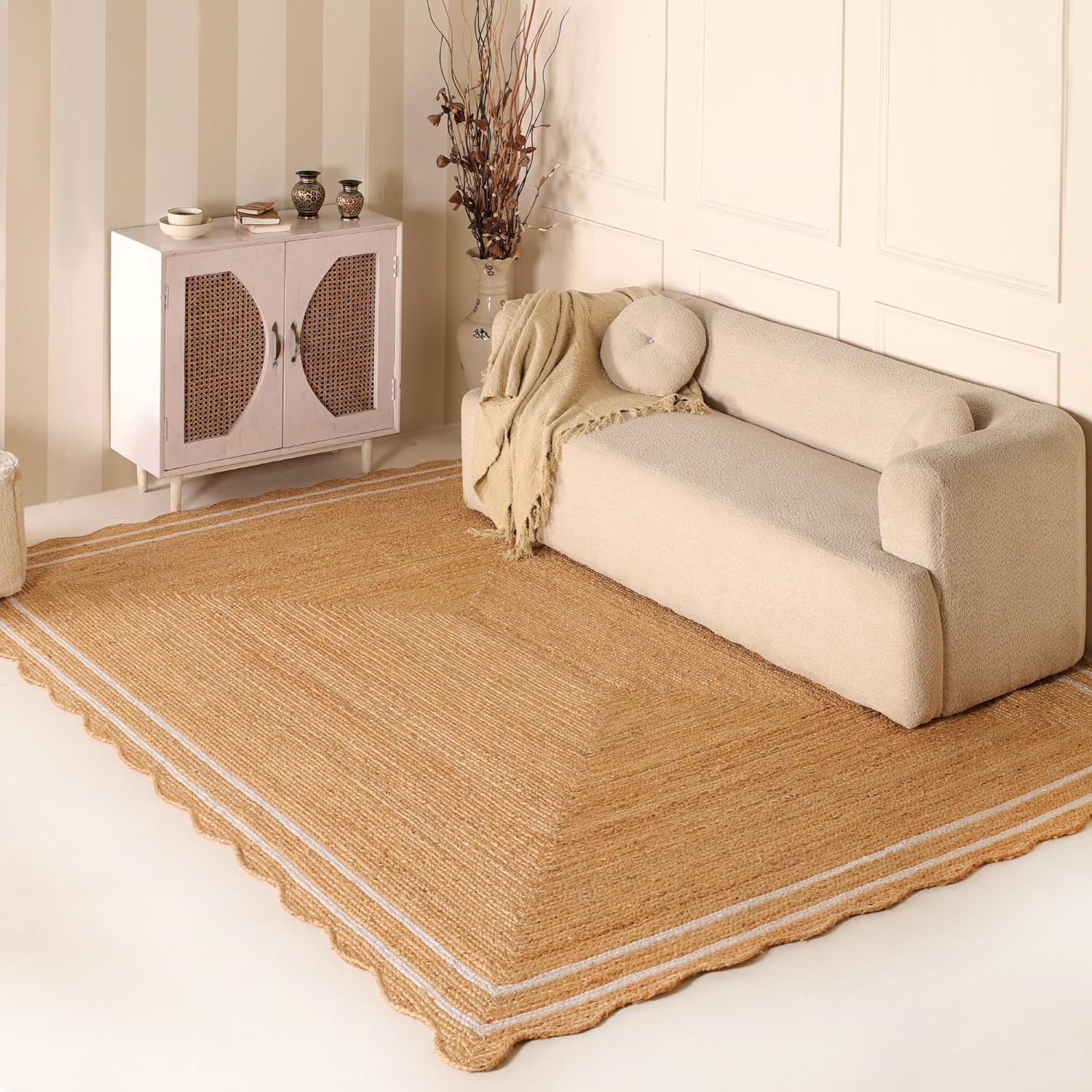 Natural Wave Jute Area Rug – Large Handcrafted Braided Floor Rug for Home Décor, 6x9 Feet