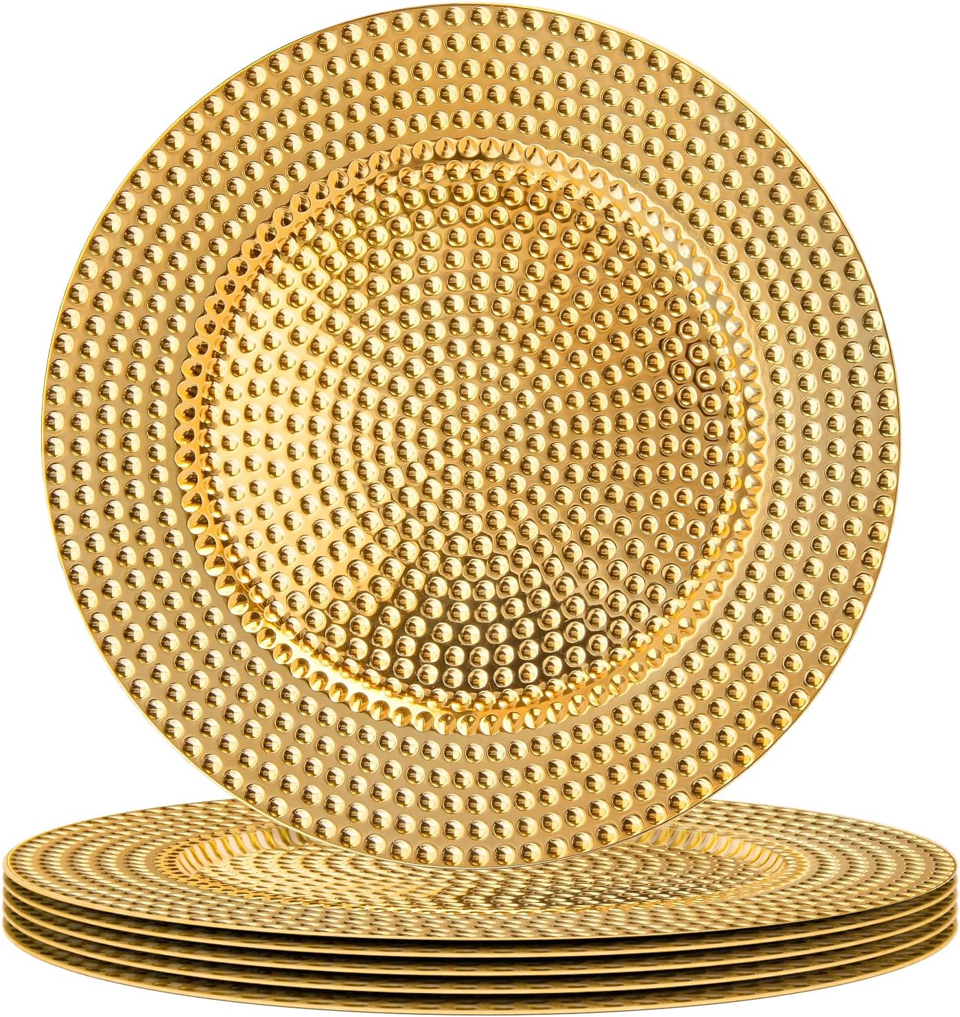 Juego de 6 Platos Cargadores Dorados 13 pulgadas Plástico Martillado