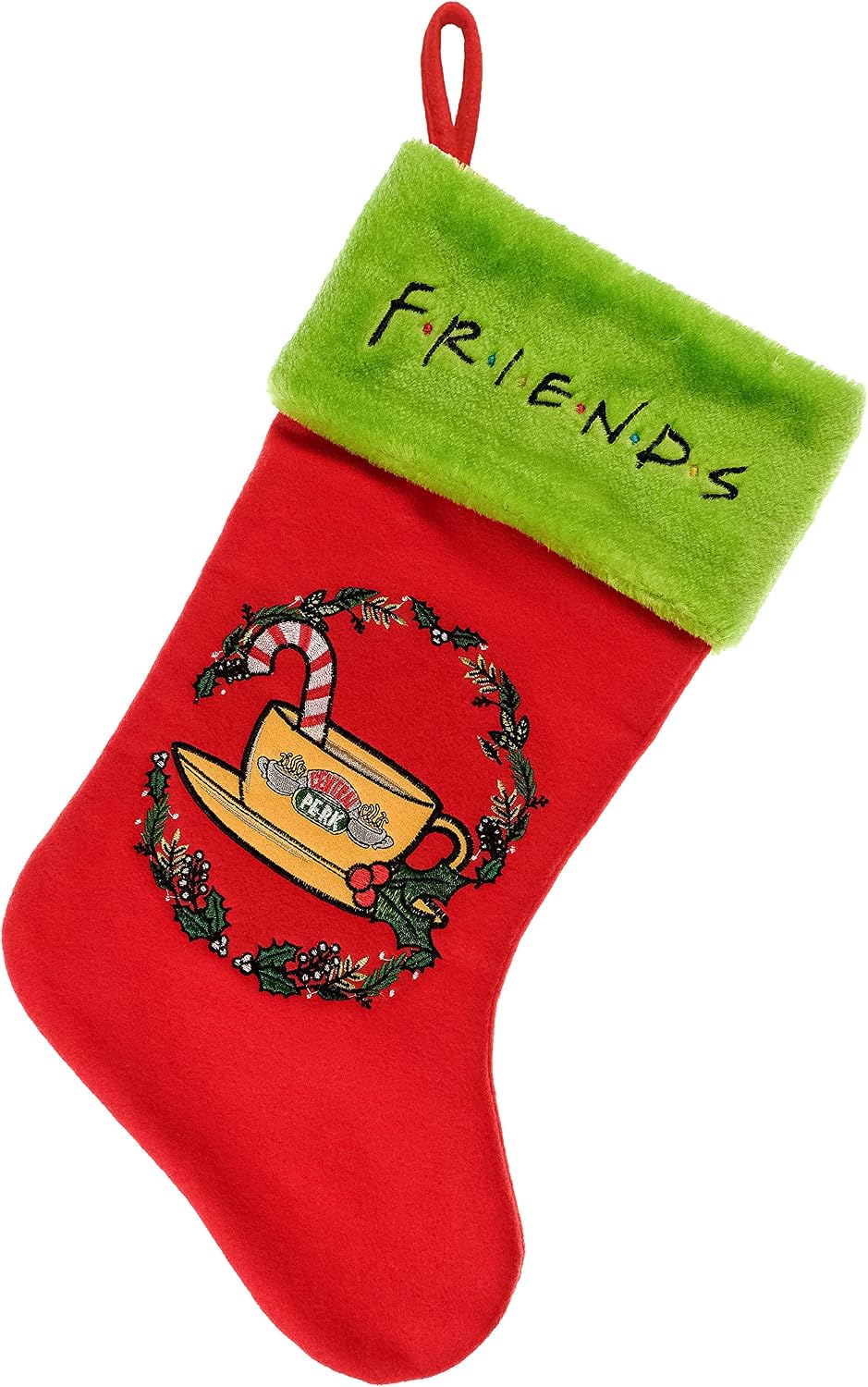 Ruz Friends Central Perk 20" Applique Christmas Stocking, Gift Holder for Stocking Stuffers, Indoor Home Decor and Holiday Decoration, Red