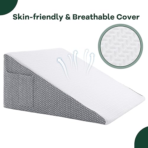 Miniatura 4 de HOMBYS Funda de almohada de cuña para cama con bolsillo lateral y cremallera, suave, transpirable, extraíble y lavable a máquina, solo funda (25 x