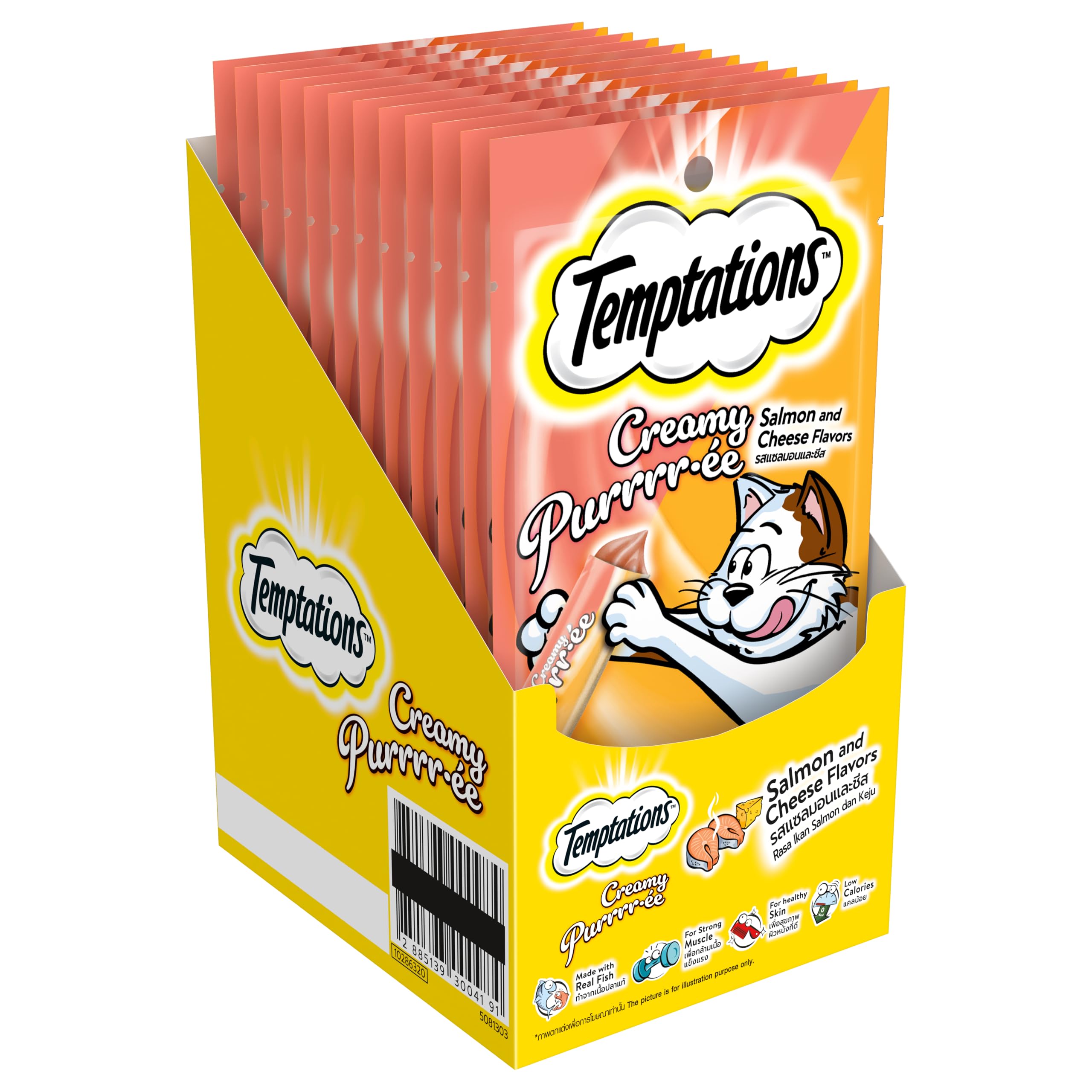 - Creamy Purrrrr-ée Lickable Cat Treats, Salmon & Cheese Flavour, 48 g, (Pack of 12), Made with Real Fish, Goodness of Protein, Vitamins & Minerals, Adult