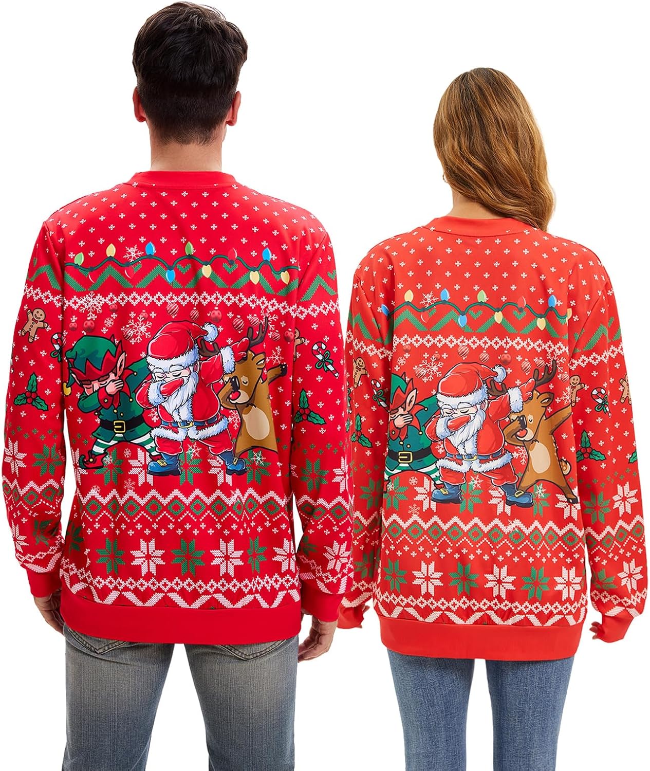 Ugly Christmas Sweater Women Men Novelty 3D Funny Pullover Crewneck Sweatshirt with Santa Hat for Party