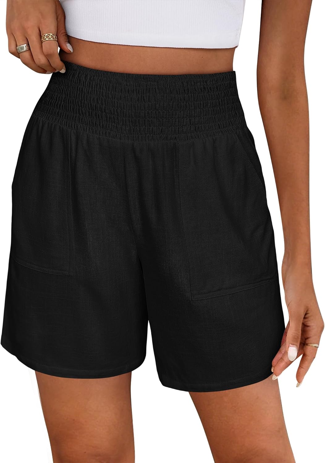 ANRABESS Linen Shorts for Women Casual Summer High Waisted Wide Leg Lounge Beach Vacation Shorts with Pockets 2026 Spring