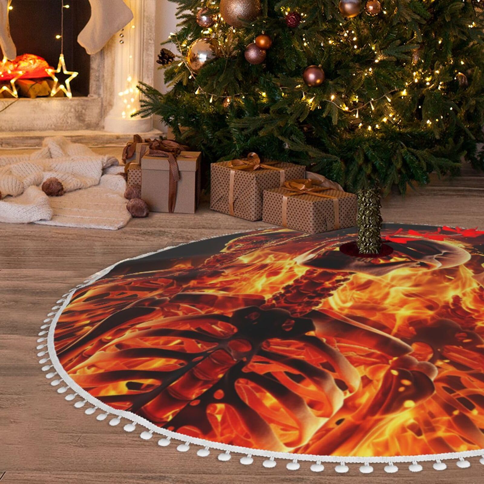 Couvrir le pied du sapin avec élégance grâce au grand tapis de Noël 121 cm