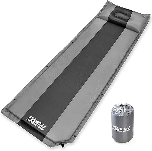Foxelli Almohadilla de dormir autoinflable para camping, mochilero, senderismo, espuma aislada, ligera, colchón inflable con almohada