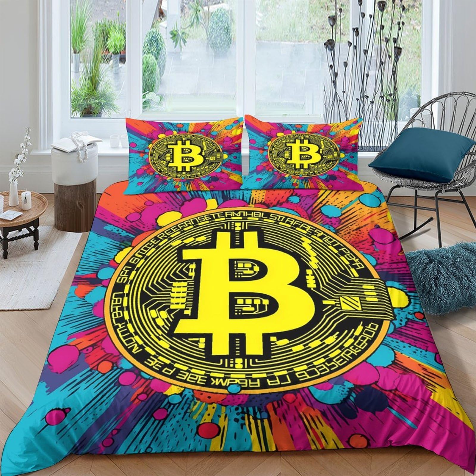 Housse de couette Bitcoin imprimé 3D linge de lit confortable 140x200 single