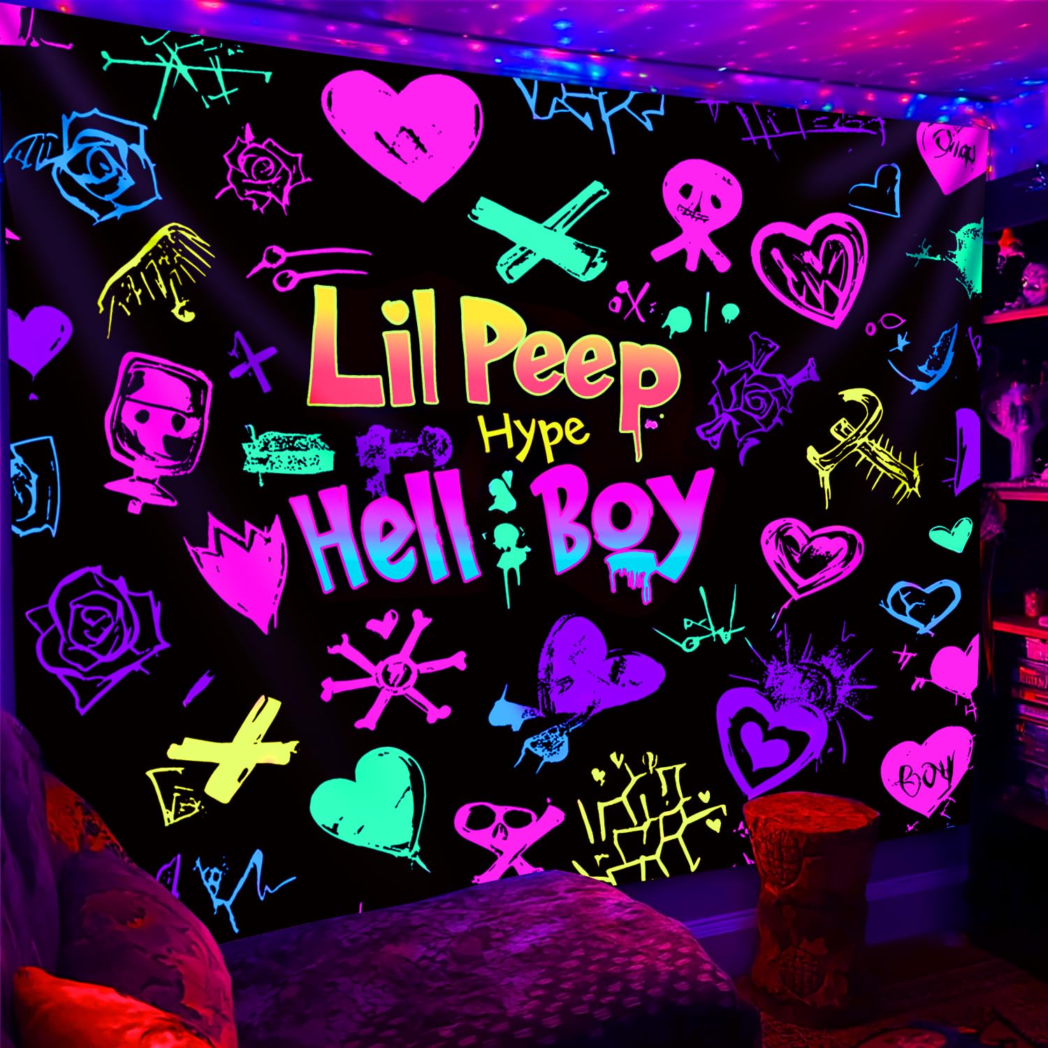 Amazon.com: PSYHILAR Blacklight Lil Peep Tapestry for Bedroom