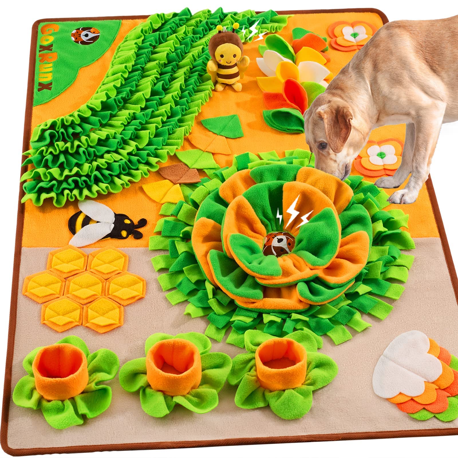 GoxRunx Snuffle Mat for Dogs 40'' X 27'' Large Dog Feeding Mats Pet Dog Sniff Mat Nosework Slower Feeder Interactive Dog Mat for Stress Relief Encourage Natural Foraging (Orange)