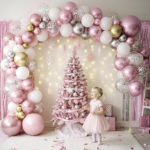 Vista 120 de Globos de color rosa pastel y morado, globos de confeti rosa claro de 12 pulgadas con globos de látex lila metálico para niñas y mujeres, mariposa