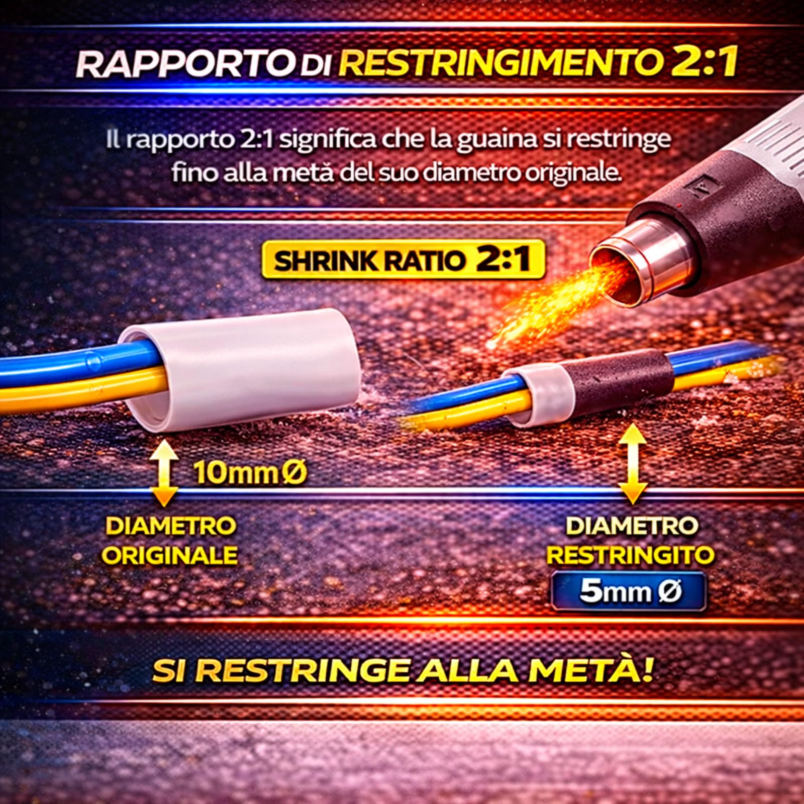 Tubo termocontraíble, relación 2:1, alta resistencia a la tracción, impermeable, para cableado eléctrico y automotriz (amarillo, Ø20 mm x 100 m)