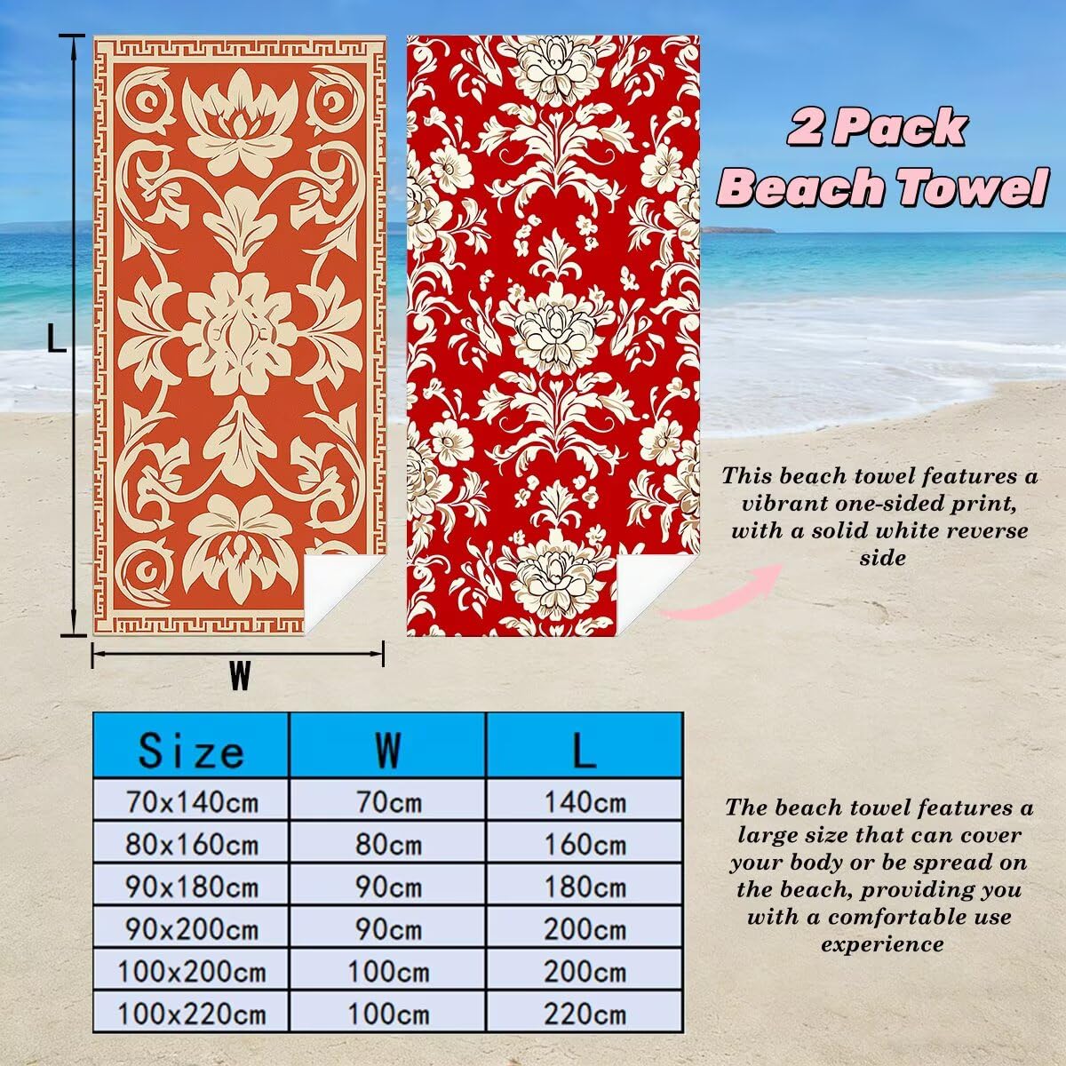 Toalla Playa 90x200 cm, Toalla Gimnasio Microfibra Secado Rapido, Juego de 2 Antiarena Toallas de Playa, Ligera Compacta Toallas Microfibra Grande para Viaje, Regalo Hombre Regalo Mujer (Retro) -4169