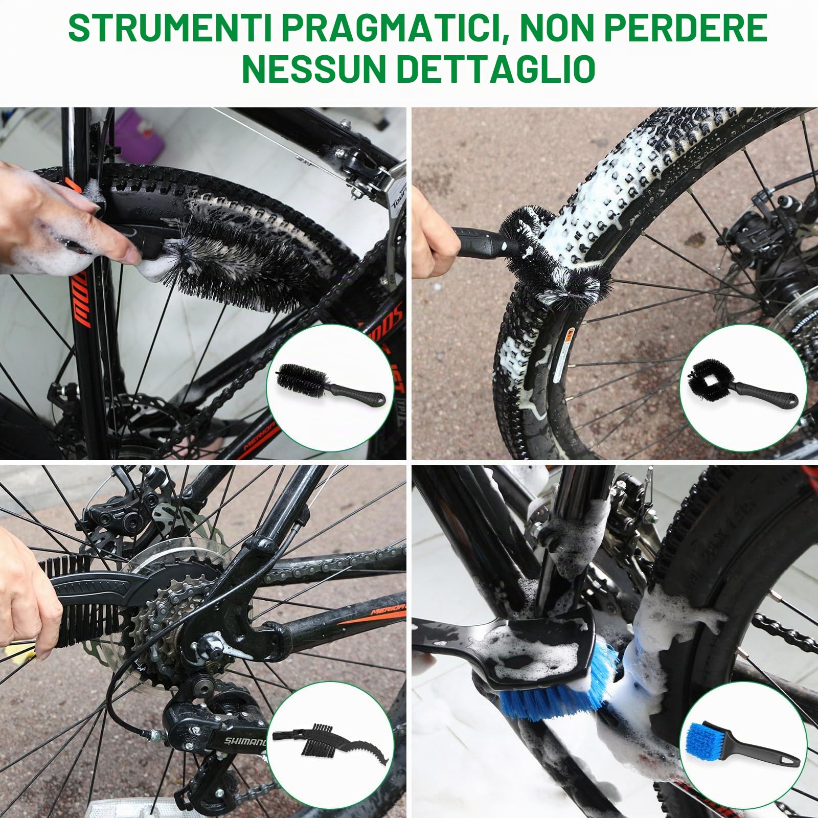 CLOPAE Kit Pulizia Bici, Bicicletta Clean Brush Kit Strumenti di Pulizia per Bici Catena con 500 ml Detergente per Catene, Lavacatena Bici Pulizia Profonda