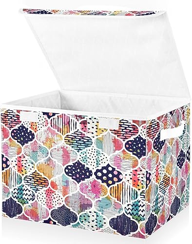 Cartoon Colorful Moroccan Plaid Storage Container With Lid Collapsible Closet Organizer Qt Storage Bins for Toy Storage Dormroom Storage