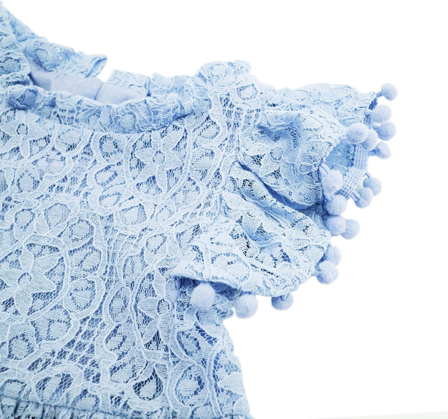 Toddler Girls Lace Dress Pom Pom Ruffle Sleeve Kids Party Birthday Princess Dresses for Age 12 Months-5 Years - Image 4