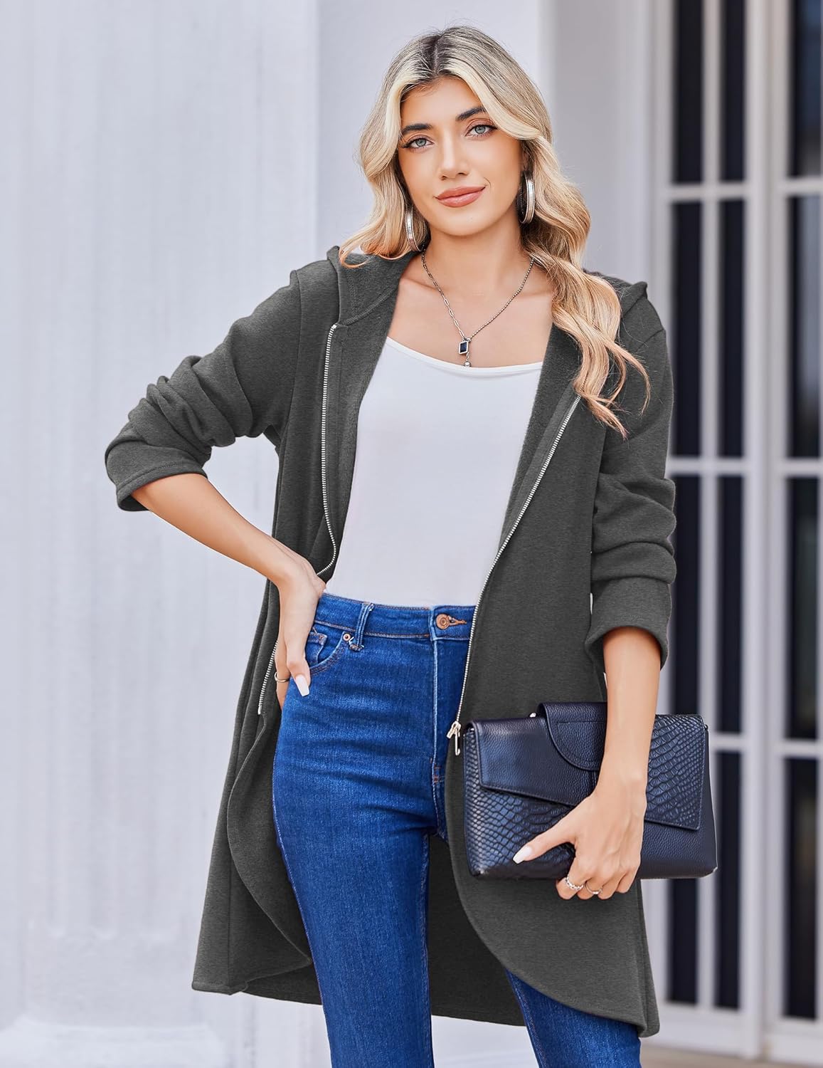 Zeagoo Women's Fall Jacket 2025 Zip Up Hoodies Long Sleeve Long Tunic Sweatshirts Oversized Fleece Casual Coat with Pocket - Image 2