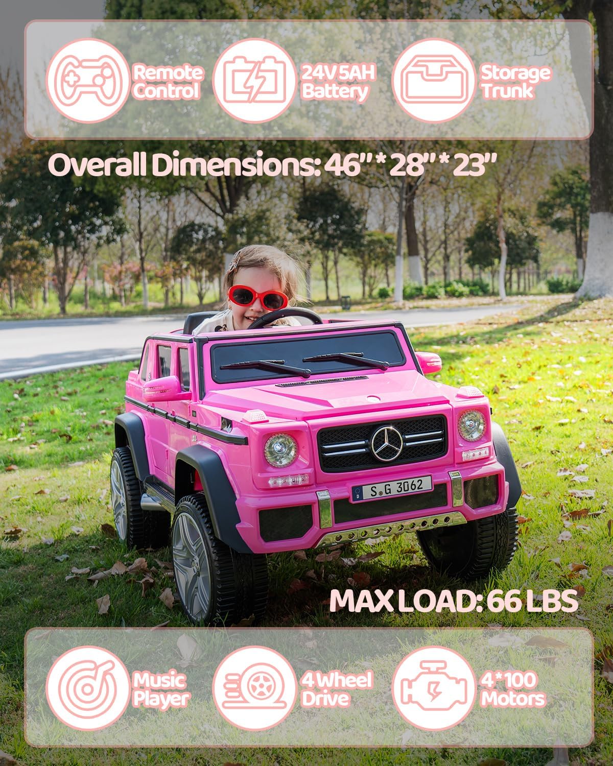 Electric Car for Kids, Licensed Mercedes-Benz Maybach G650s Kids Ride on Car with Remote Control, Double Open Doors, Music, Bluetooth,Storage,Ride on Toys,Gift for Boys Girls (Pink, 12V)