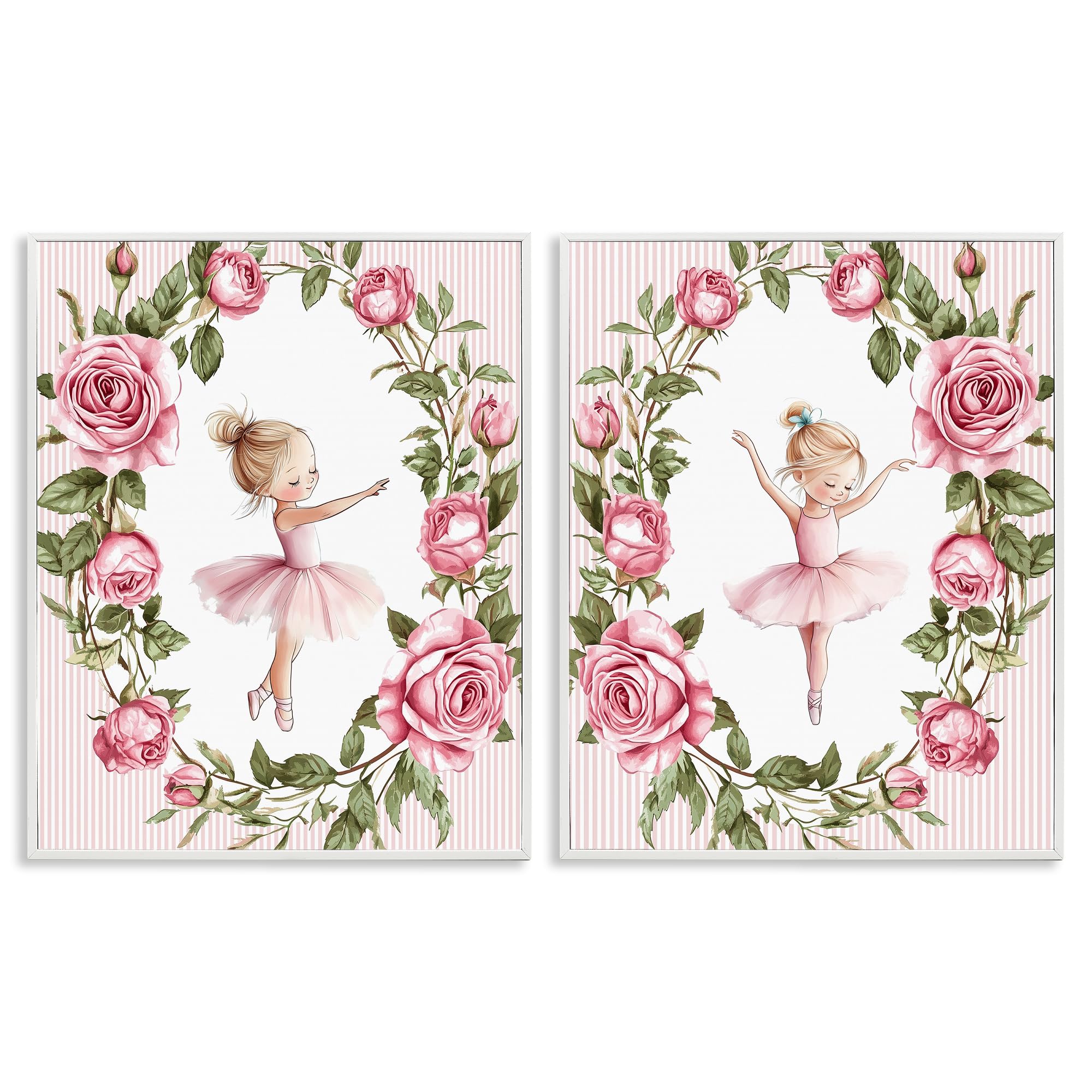 Stupell Industries Coastal White (Textured) 'Little Rose Dancers'| 2Pc Framed Giclee Art Set 2