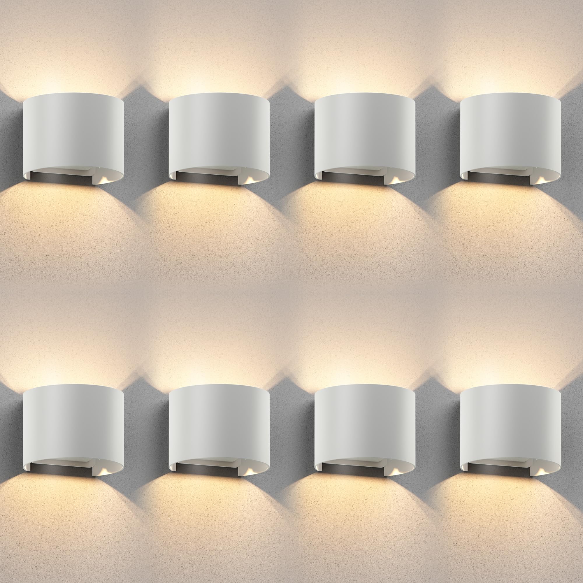 ledscom.de 8x Wandleuchte RUNEL für außen, IP65, Up-/Downlight, weiß matt, rund, 1x G9 max. 10W