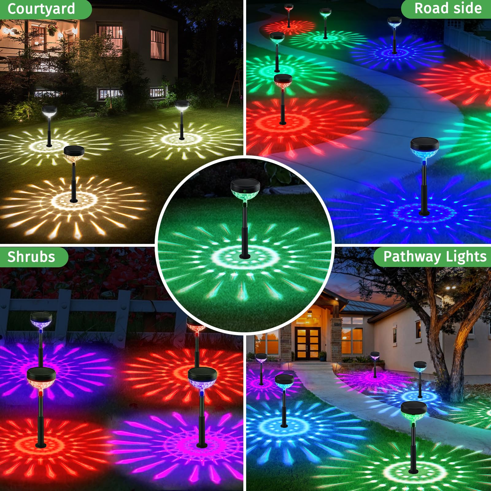 8 lampade solari per esterni da giardino con cambio colore, 1200 mAh, luci solari con modalità bianco caldo e RGB, IP65, impermeabili, illuminazione solare da giardino per prato, terrazza