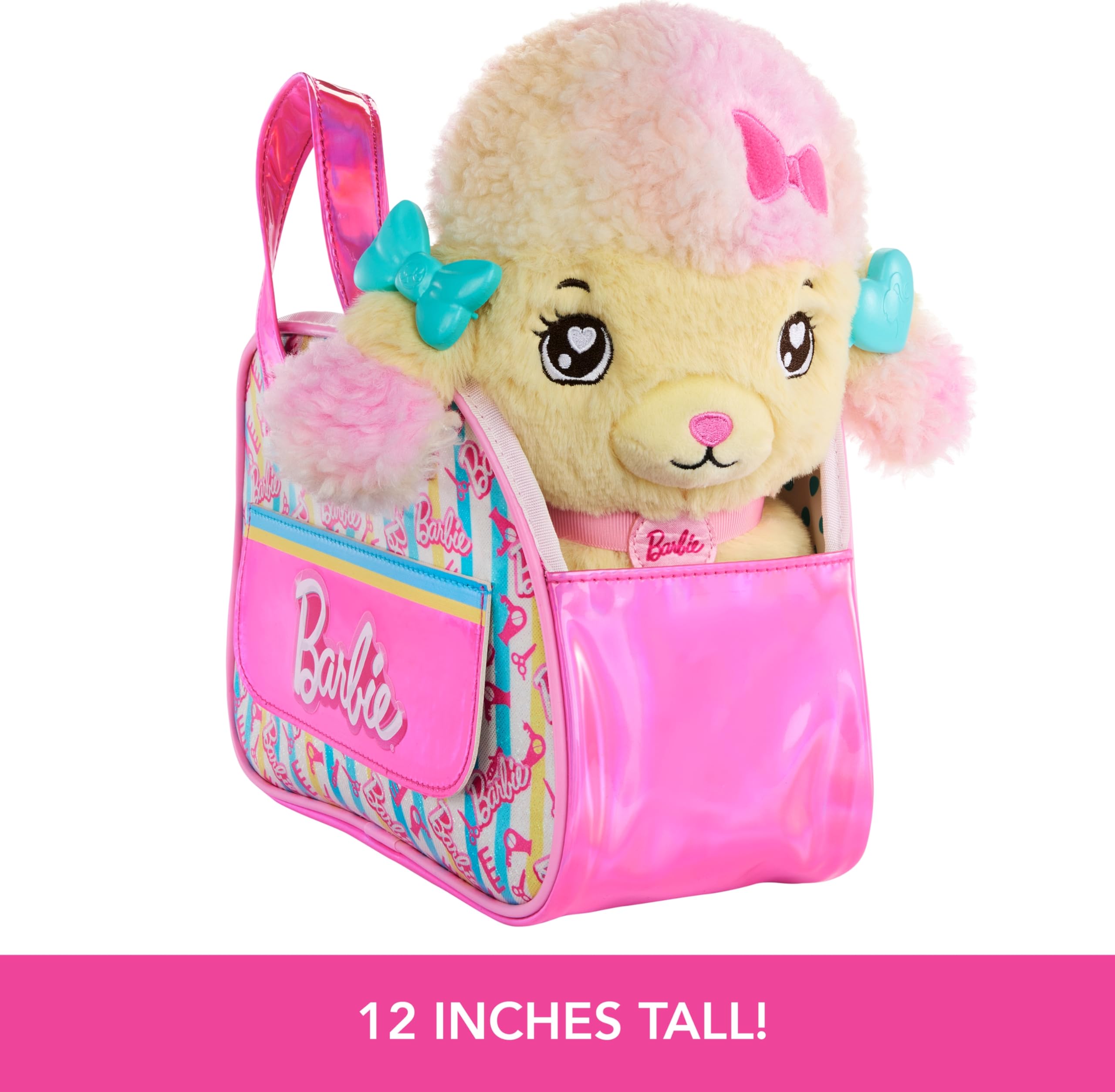 Barbie Wypchane Zwierzątka, Pudel Fryzjerski z tematyczną torebką i 6 akcesoriami, pluszowy ze światłami i dźwiękami, Salon Pet Adventure, HPJ43