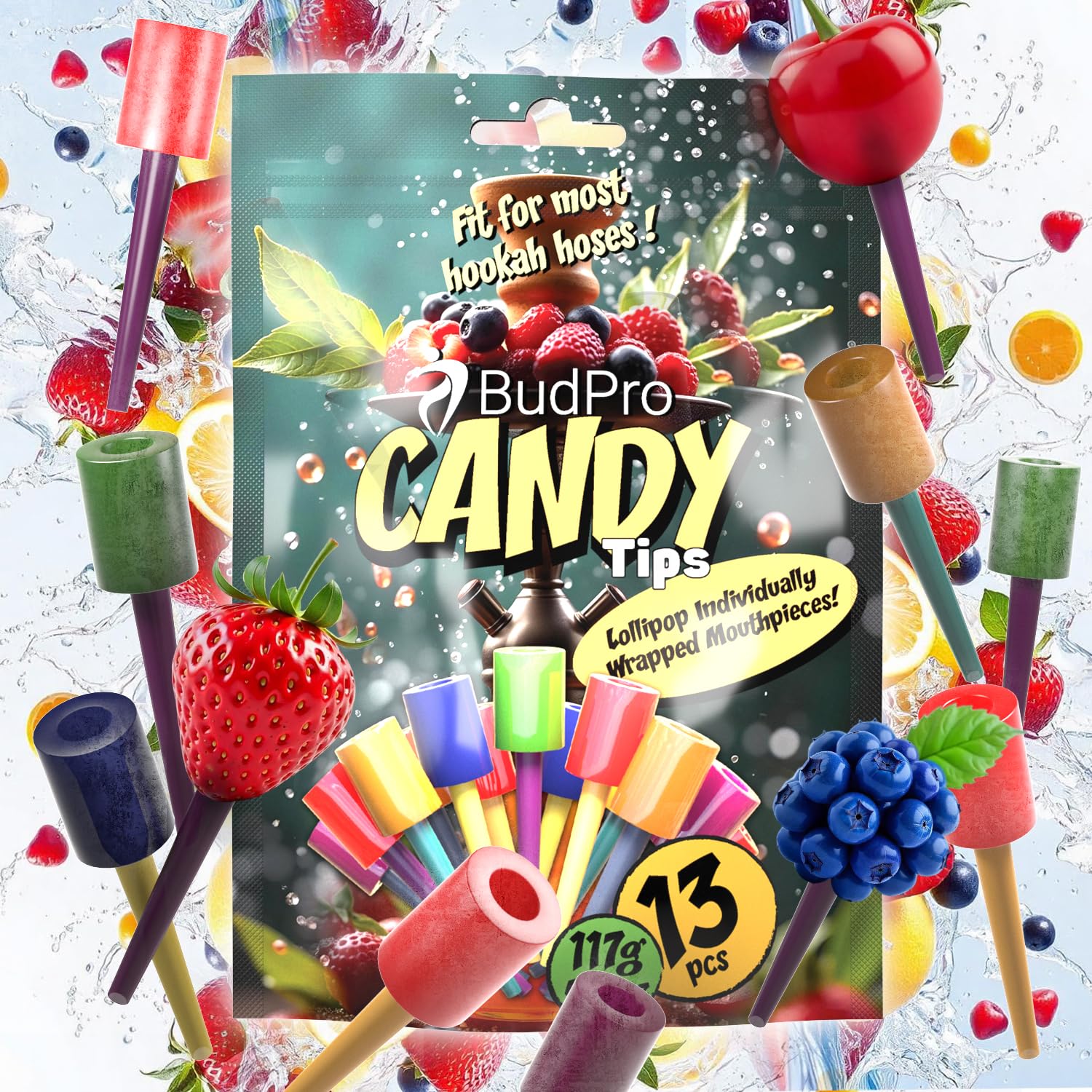 Candy Hookah Tips - 13pcs Mouthpieces Lollipop Shisha Hookah Hose Accessories - Jolly Individually Wrapped Hookah Candy Tips