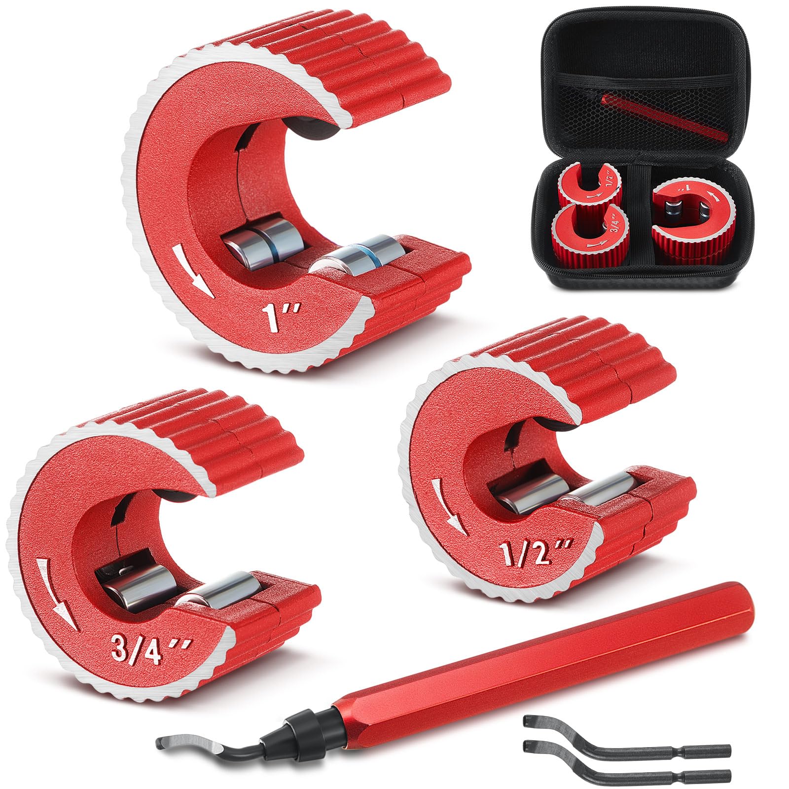 Yaocom Kupferrohrschneider-Set, 3-teilig, Kupferrohrschneider, 1,27 cm, 1,9 cm und 2,5 cm. Schneider, Reibstift, 3 Fräsergriffe mit Aufbewahrungskoffer