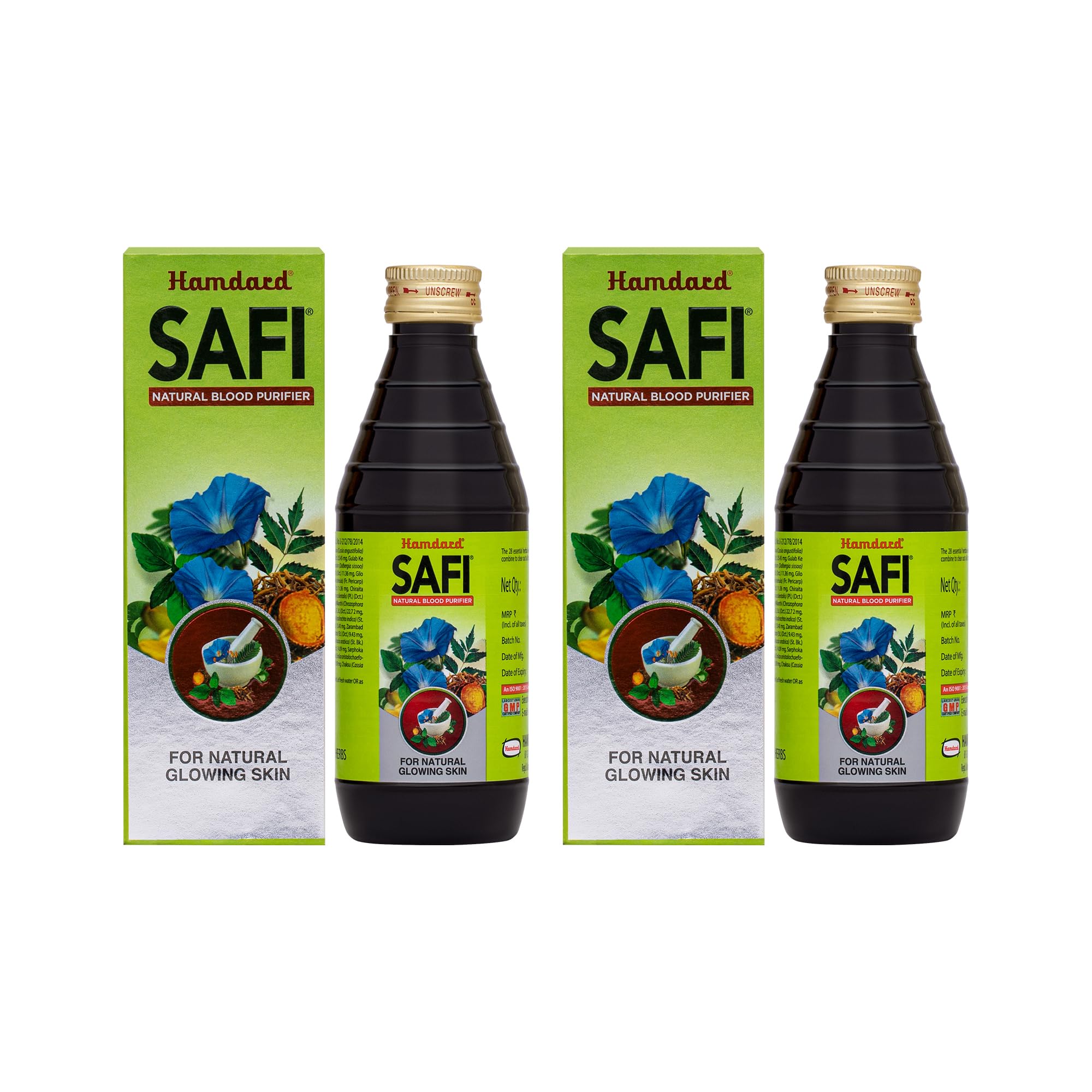 HamdardSafi Blood Purifier Syrup for Healthy & Glowing Skin | 100% Pure | Clears Stomach and Improves Liver Function | 200ml | Pack of 2