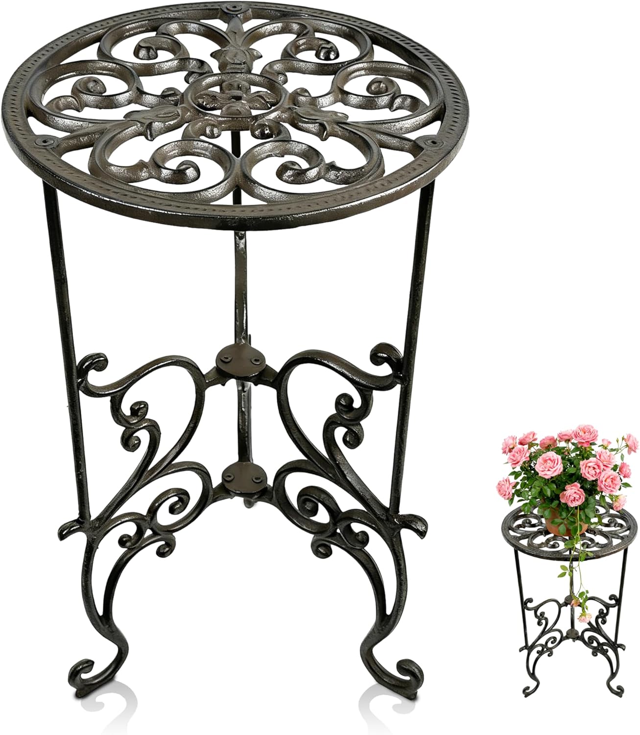 Heavy Duty Cast Iron Potted Plant Stand Garden Table - 22.8IN. Oval Plant Shelf, Vintage Ornament Display Stand, Corner Plant Stand for House Decor, Balcony, Patio wrought iron table