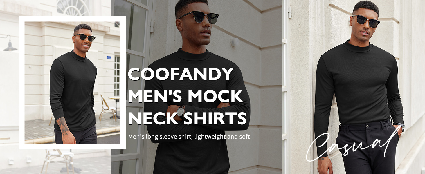 COOFANDY Men's Mock Turtleneck T-Shirts Long Sleeve Mock Neck