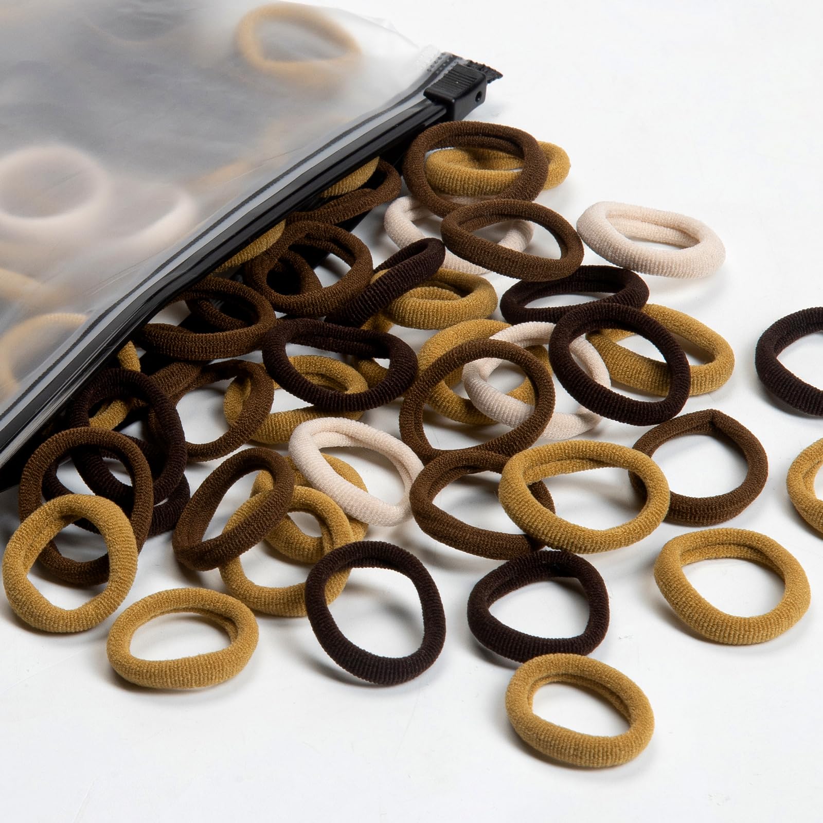 Baby-Haargummis, Baumwoll-Haargummis für Mädchen und Kinder, mehrfarbig, klein, nahtlos, elastische Pferdeschwanz-Halter, Kinder, Kleinkind, Haargummi, 100 Stück (gemischte Hellbraun)