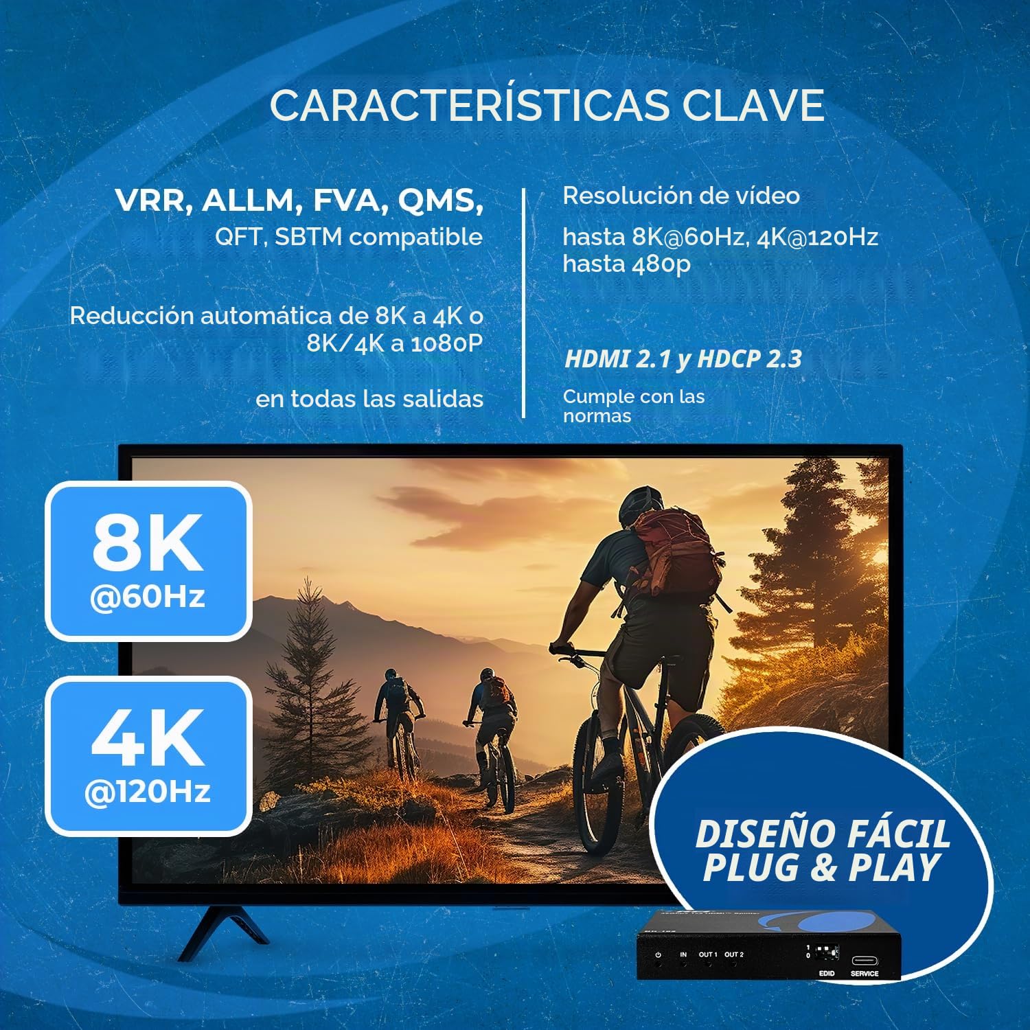 OREI - Divisor HDMI 8K 1 x 2, duplicado/Espejo Cualquier señal HDMI UltraHD soporta hasta 4K @ 120Hz EDID HDCP 2.3 - (BK-102)