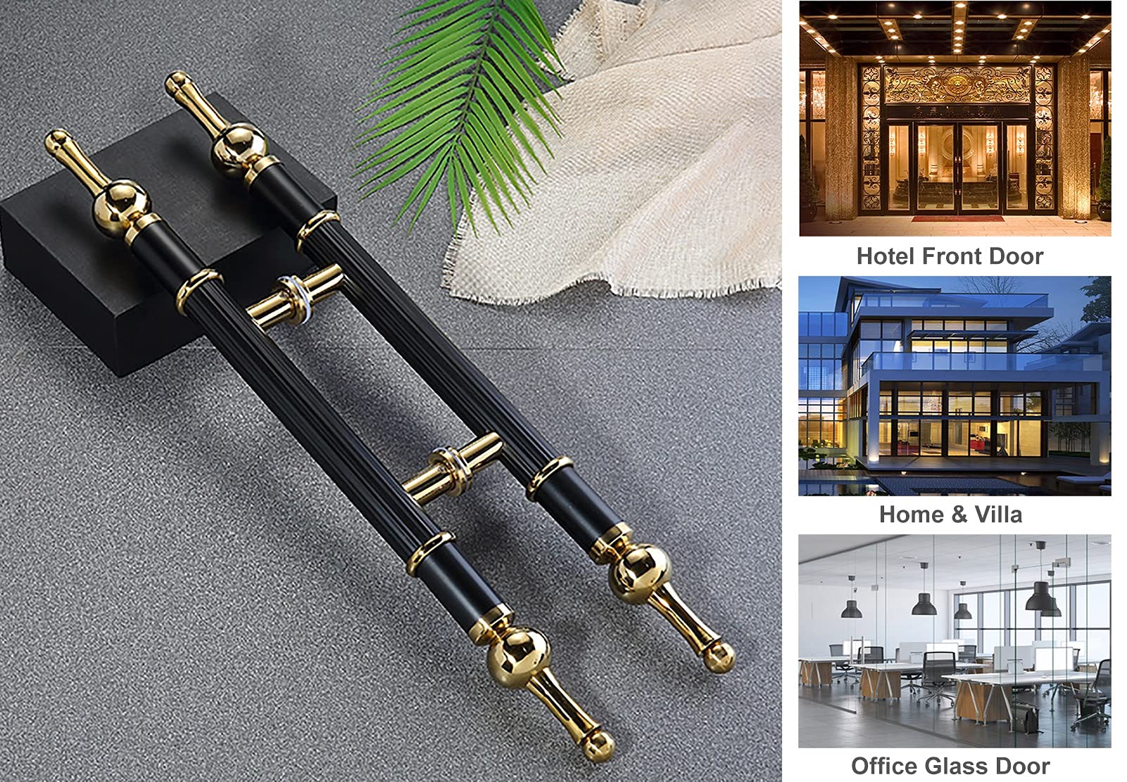 Uchwyt do drzwi w stylu europejskim, retro uchwyt do drzwi przesuwnych ze stali nierdzewnej, dwustronna klamka w kształcie litery H, 66 cm/86 cm/126 cm/156 cm (kolor: czarny matowy + złoty,