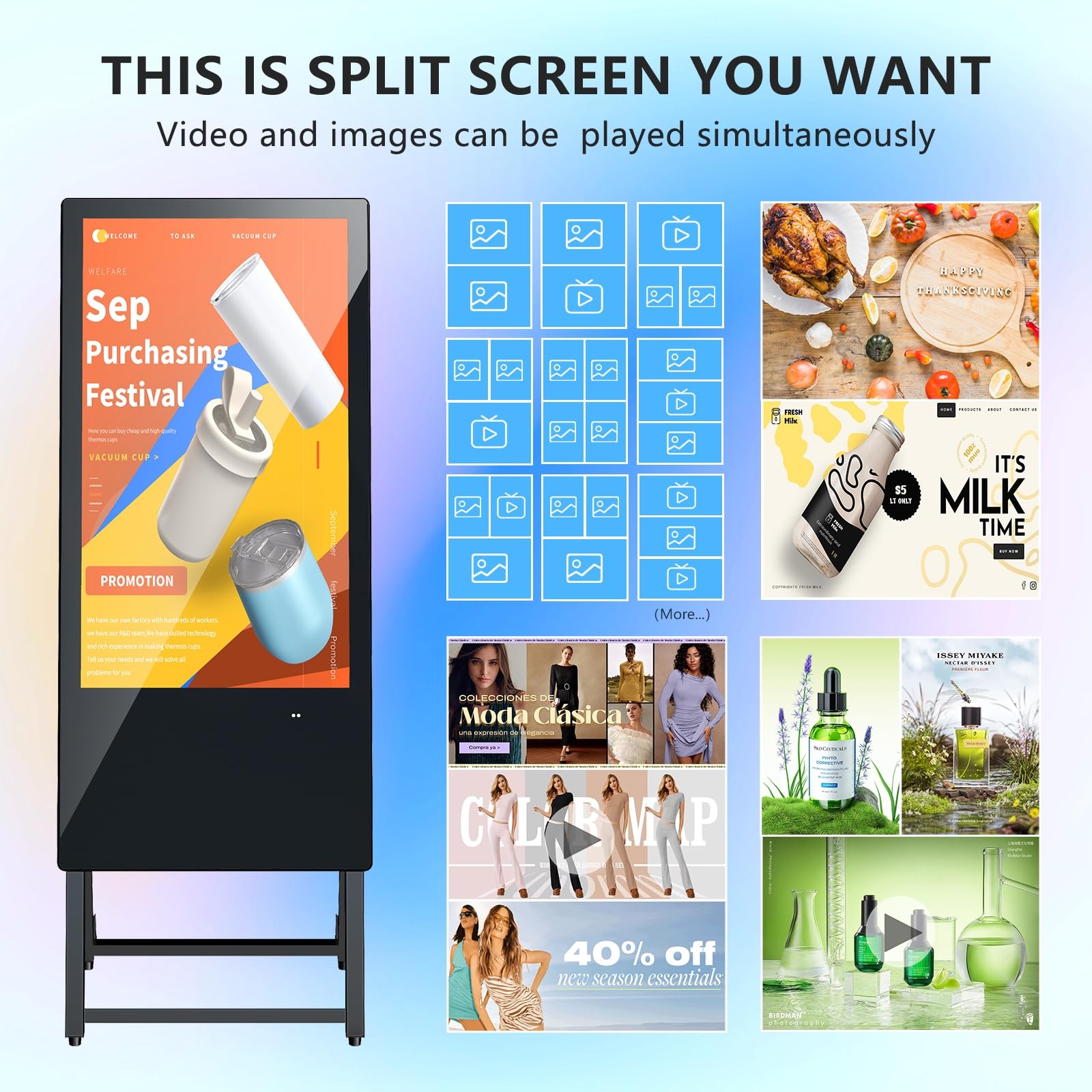MWE 32 Zoll Innenbereich Digitaler Kundenstopper, LCD Werbedisplay Digital mit Rollen, Tragbarer Digital Signage, Geeignet für Einkaufszentren, Restaurants, Hotels, Produktpräsentationen