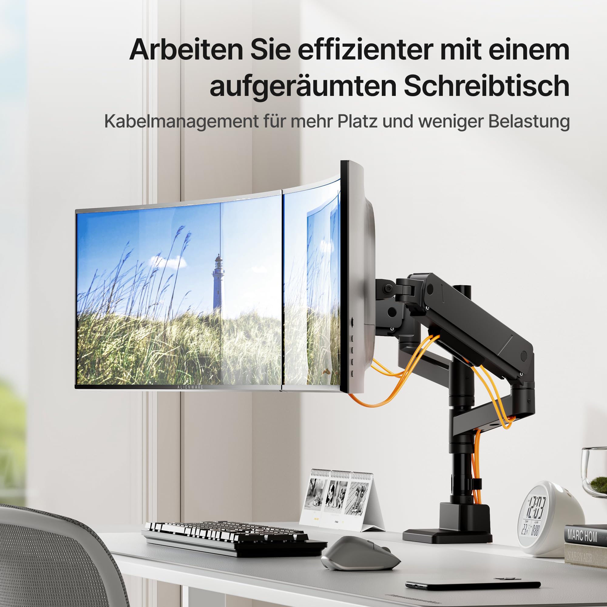 monTEK Supporto per monitor per 2 monitor da 35, 34, 32, 27, 24, 22, 19, 17 pollici | Braccio per monitor alto, supporta 1-16 kg, VESA 75/100, inclinabile, girevole, nero