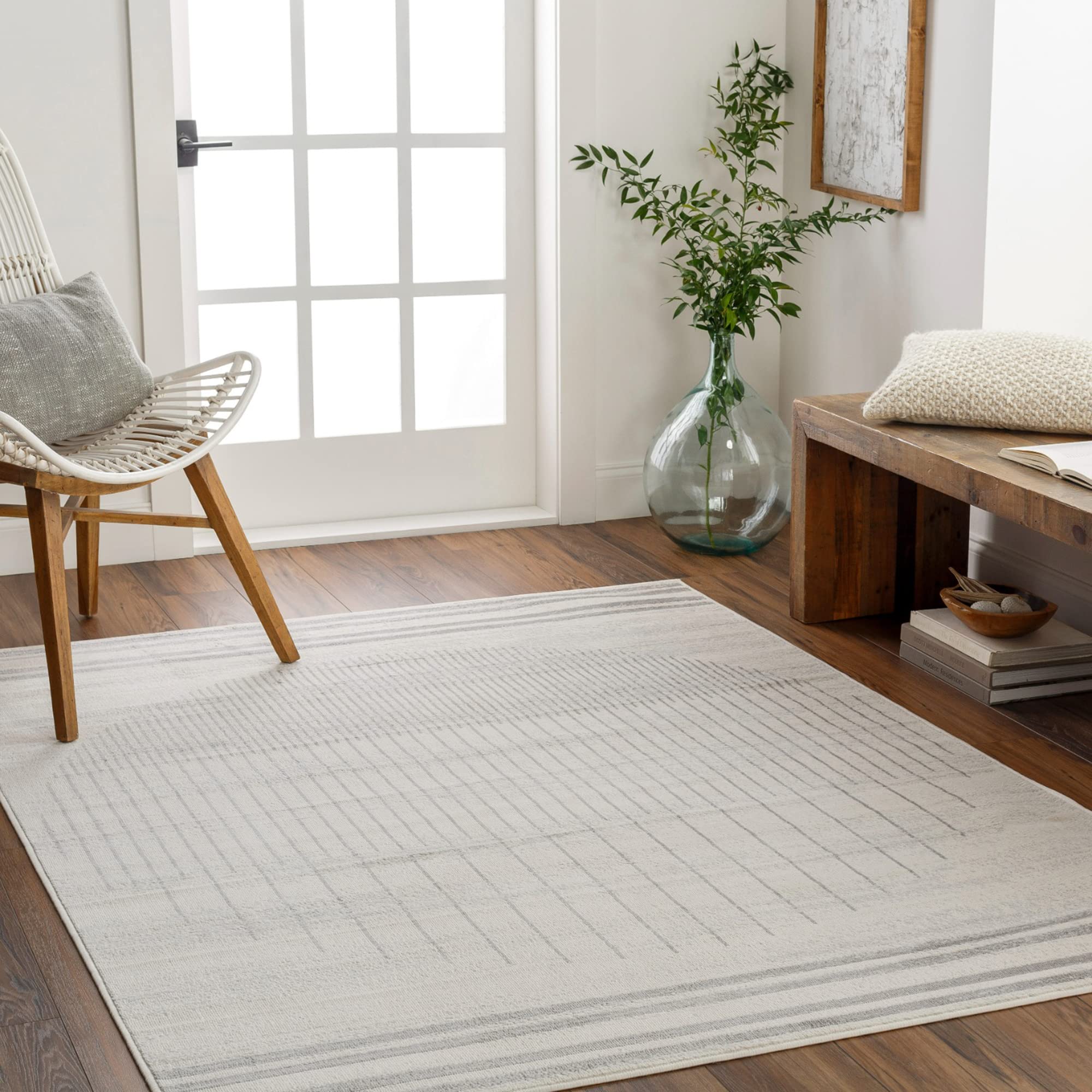 Livabliss Enso Nairobi Geometric Area Rug - Scandi Living Room Rug 160x216 cm, Dining, Kitchen - Neutral, Abstract Patterned, Boho Style, Easy Care Pile - Large Rug, Ivory, Cream and Silver