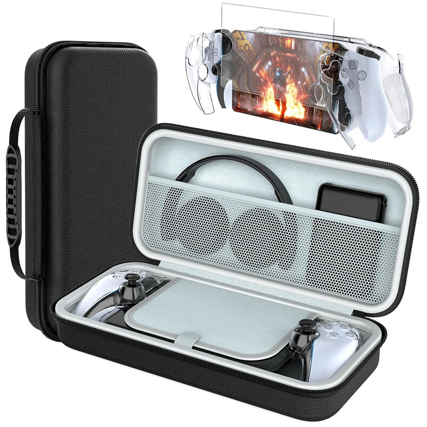 Pretocter 3 Pcs Carrying Case Compatible with PlayStation Portal Remote Player, PS5 Portal Travel Storage Bag with Clear Case Cover, PS Portal Screen Protector for PlayStation Portal Accessories Set