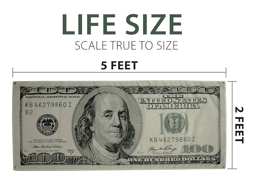Amazon.co.jp: Motivational 100ドル札 大型 等身大金旗 背景