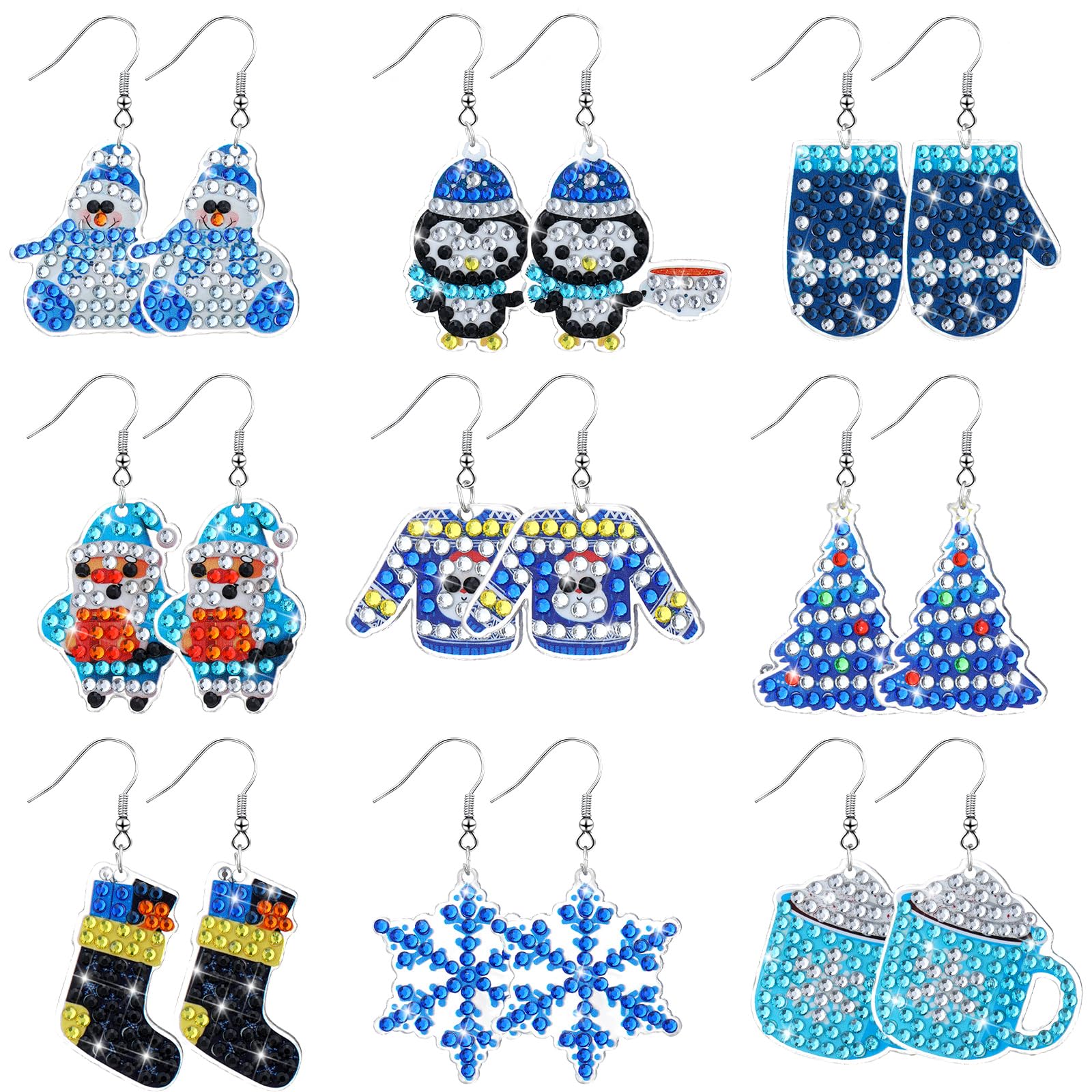 Huquary 9 Pairs Winter Diamond Painting Earrings Making Kit with Tools 5d Dangle Drop Diamond Art Earring Kit Cute Penguin Jewelry Making Kits for Adults Women Craft Ornaments DIY Decor
