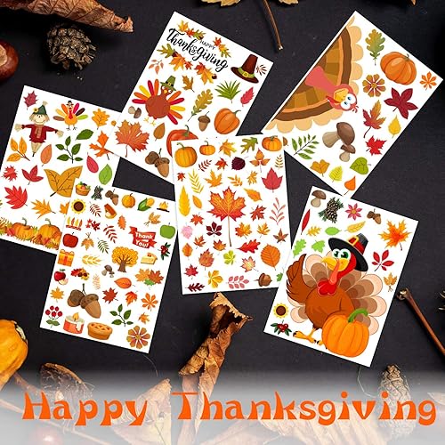 Vista 5 de Funnlot Se adhiere a la ventana de otoño, 158 unidades de Acción de Gracias para ventanas de cristal, decoración de otoño para oficinas, pavo