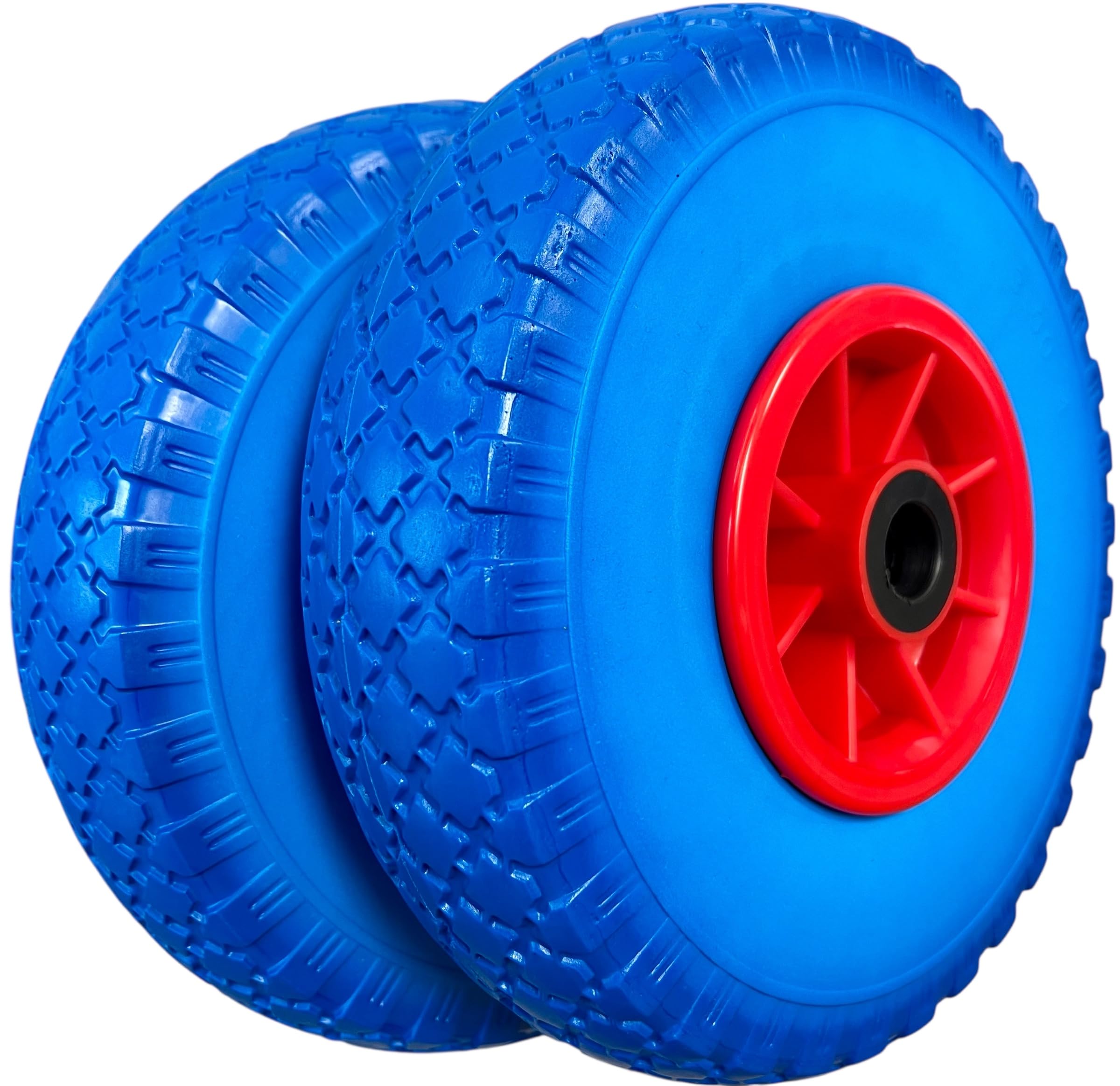 2x Sackkarrenrad Pannensicher VOLLGUMMIREIFEN Ø 260mm, Nabe Ø20×75mm, 3.00-4, für Sackkarren Bollerwagen, Rad Ersatzrad Reifen Räder für Sackkarre Bollerwagenrad Sackkarrenräder Blau/Rot, PU