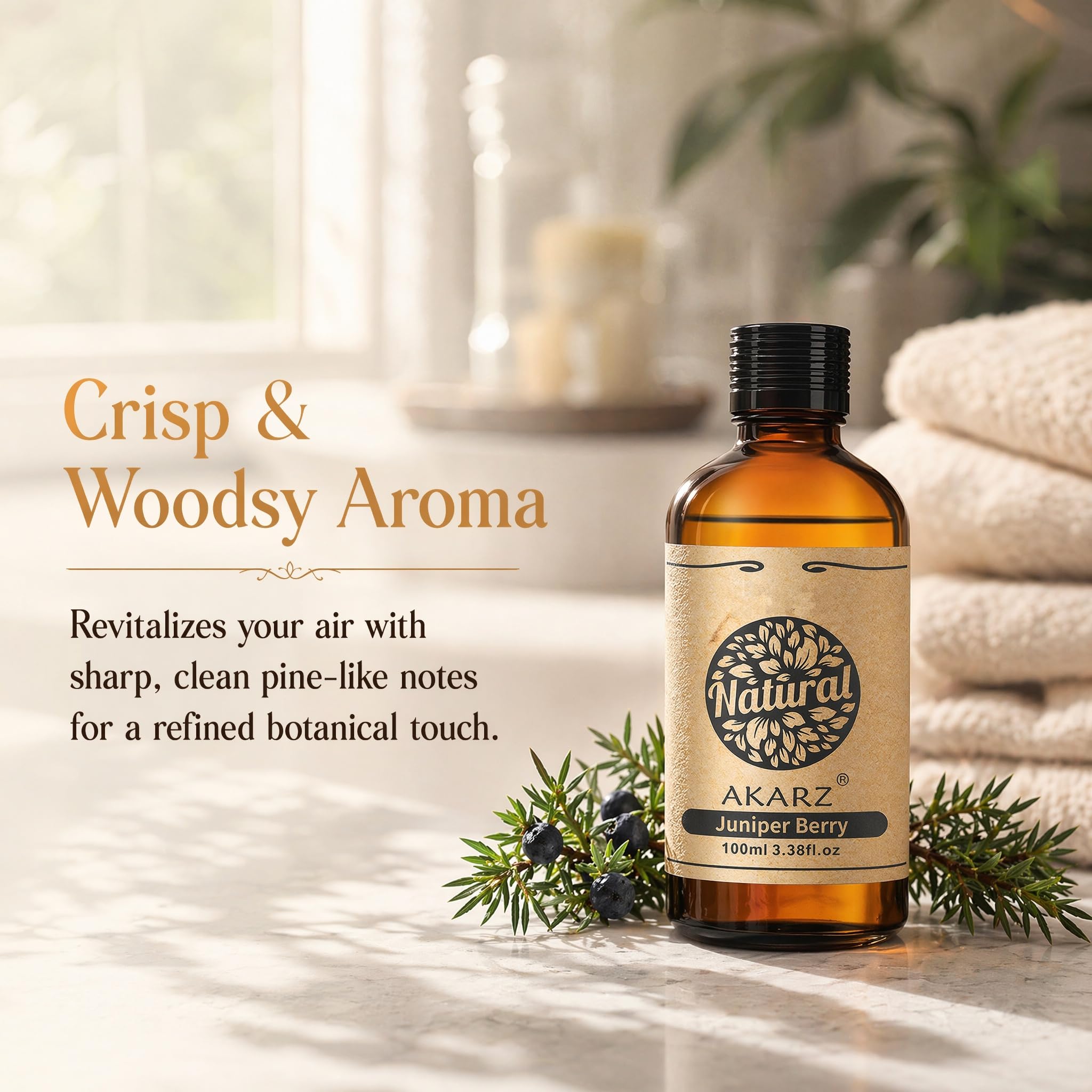 AKARZ 100ml Olejek esencjny z Jagód Jałowca - Naturalny olejek aromatyczny do dyfuzorów, lamp aromatycznych i aromatów pomieszczeń